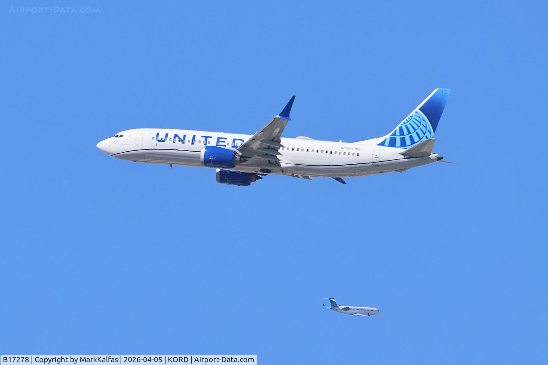 B17278, , B38M United Boeing 737 MAX 8 N17278 departing 27L KORD