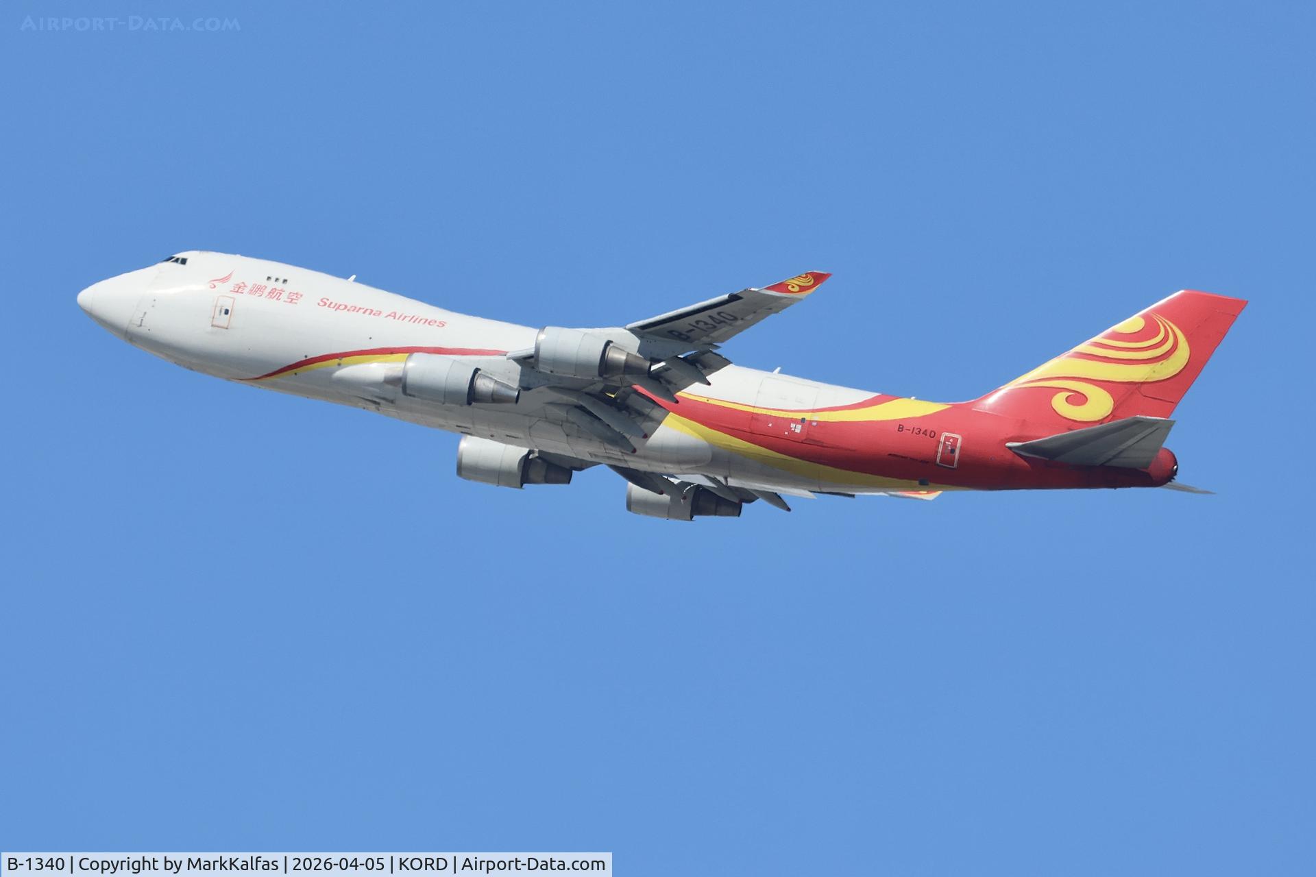 B-1340, 2007 Boeing 747-4HAERF, c/n 35235, B744 Suparna Airlines Boeing 747-4HAERF, B-1340 departing 27L KORD