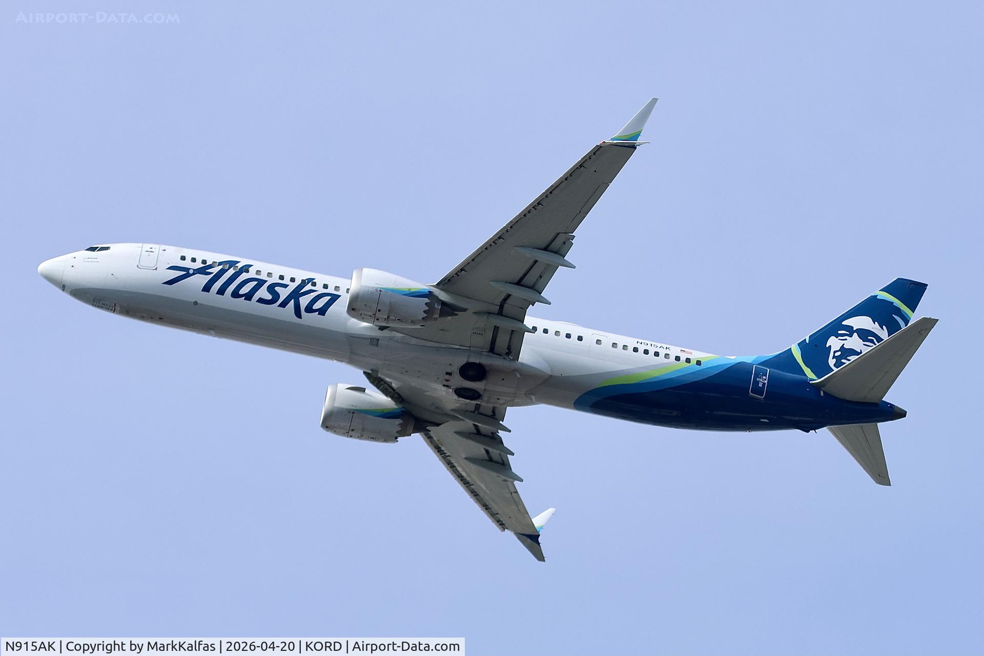 N915AK, 2021 Boeing 737-9 MAX, c/n 44080 l/n 7682, B39M Alaska Boeing 737 MAX 9 N915AK departing 28R KORD
