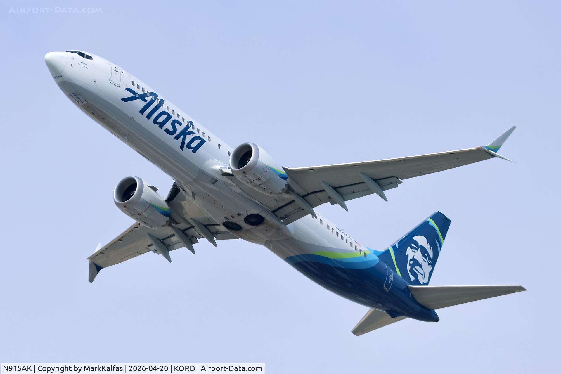 N915AK, 2021 Boeing 737-9 MAX, c/n 44080 l/n 7682, B39M Alaska Boeing 737 MAX 9 N915AK departing 28R KORD