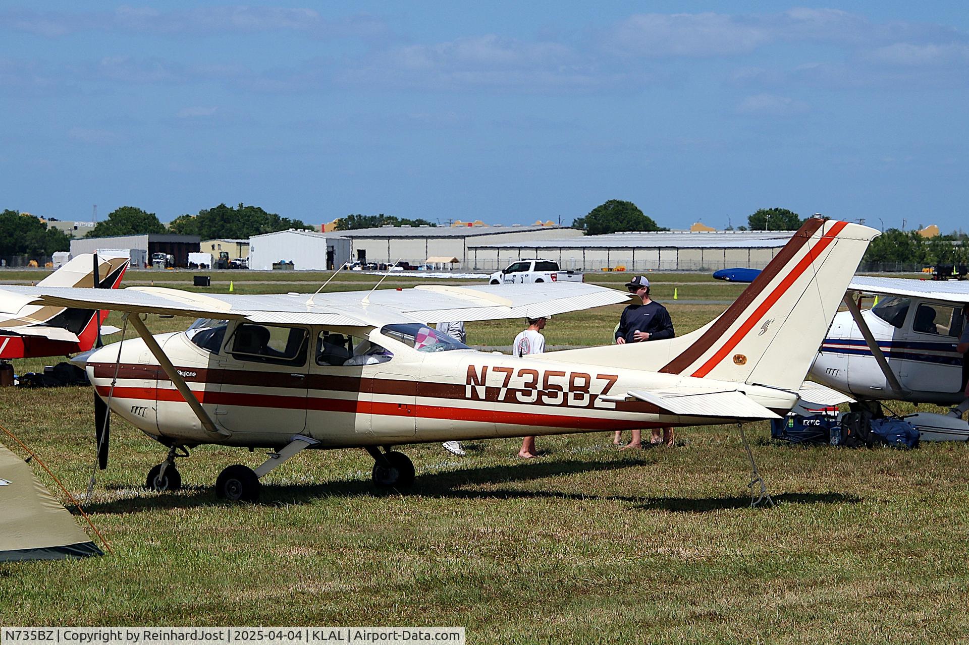 N735BZ, 1976 Cessna 182Q Skylane, c/n 18265307, Cessna 182Q N735BZ in the relaxed atmosphere of Sun'n'Fun 2025