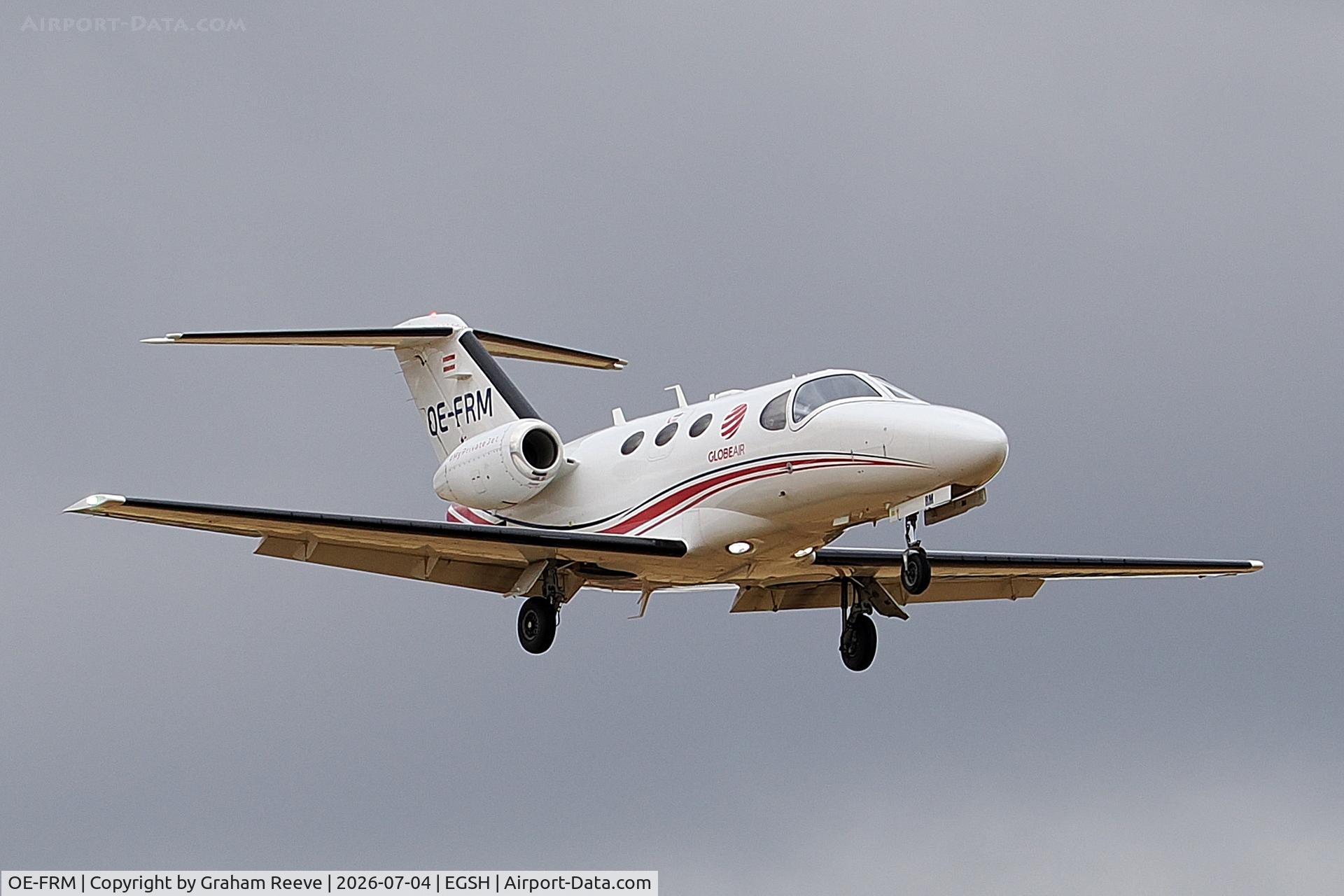 OE-FRM, 2008 Cessna 510 Citation Mustang Citation Mustang, c/n 510-0126, Landing at Norwich.