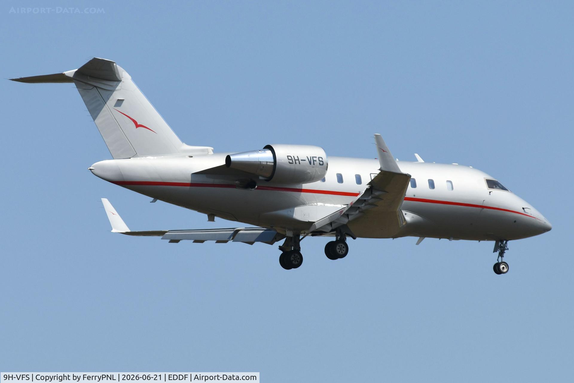 9H-VFS, Bombardier Challenger 605, c/n 5795, Vistajet CL6005 landing in FRA