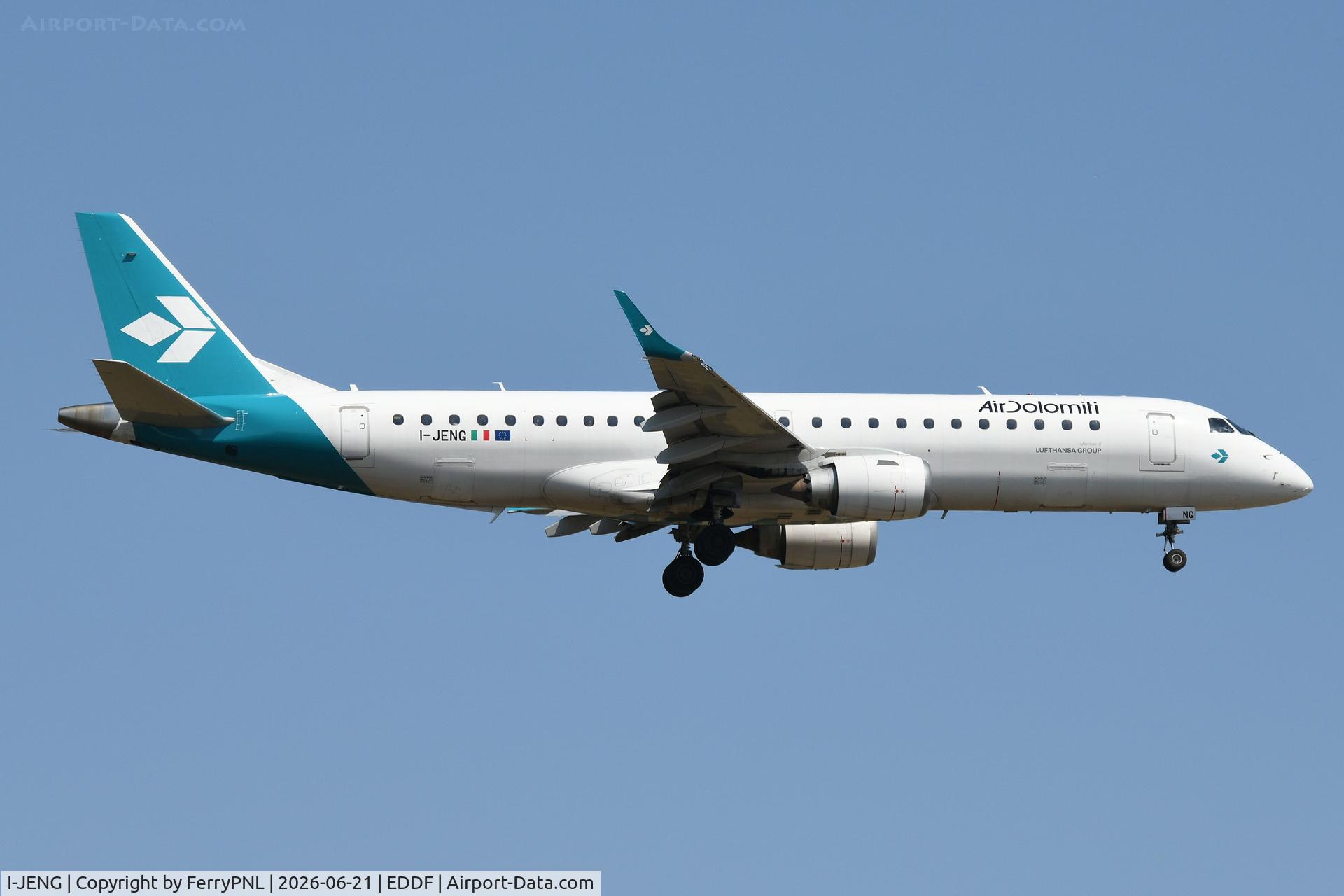 I-JENG, 2015 Boeing 747-830, c/n 37844 l/n 1513, Air Dolomiti ERJ190 landing