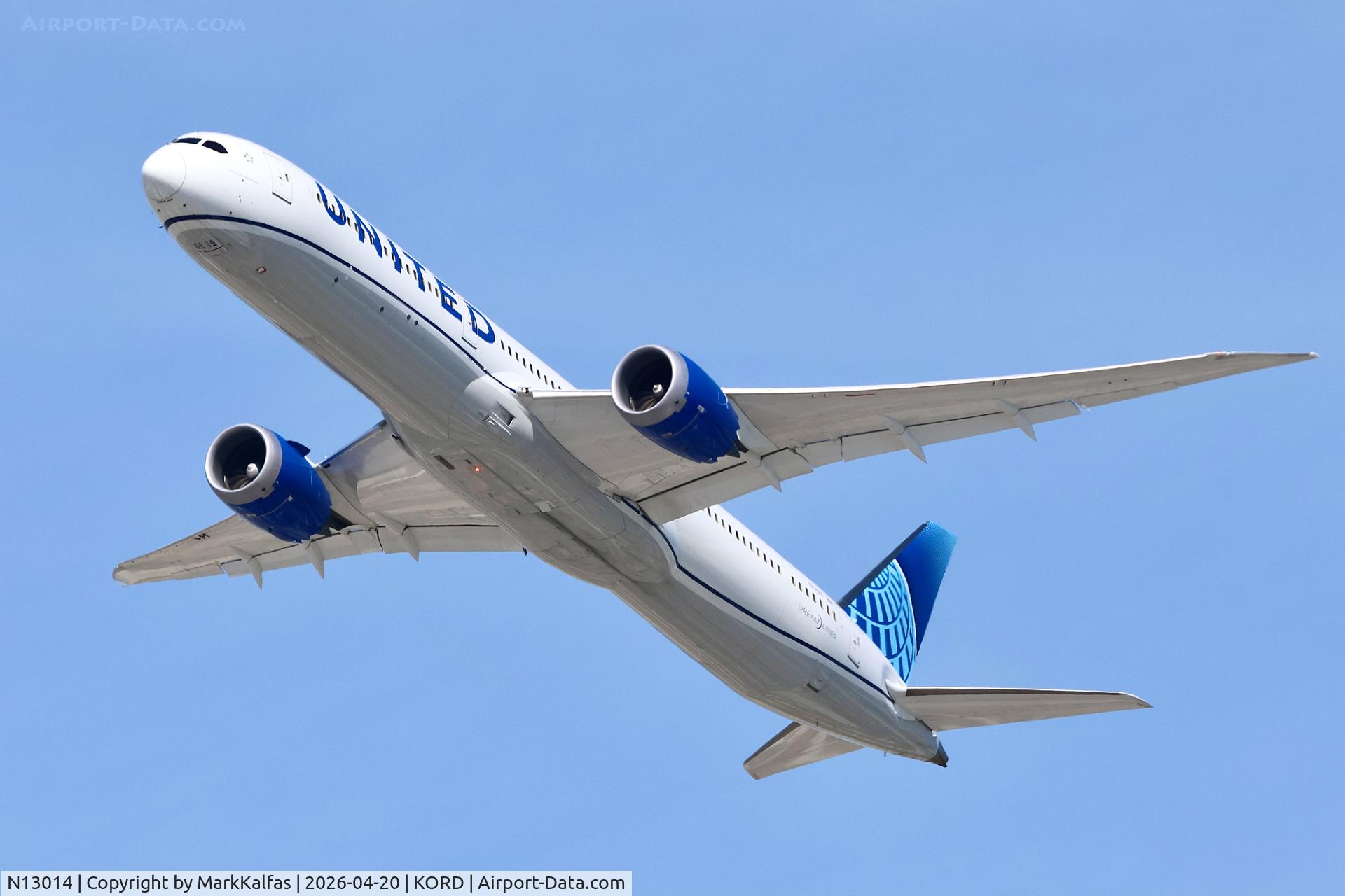 N13014, 2021 Boeing 787-10 Dreamliner, c/n 40940 l/n 1114, B78X United  Boeing 787-10 Dreamliner N13014 departing 28R KORD.