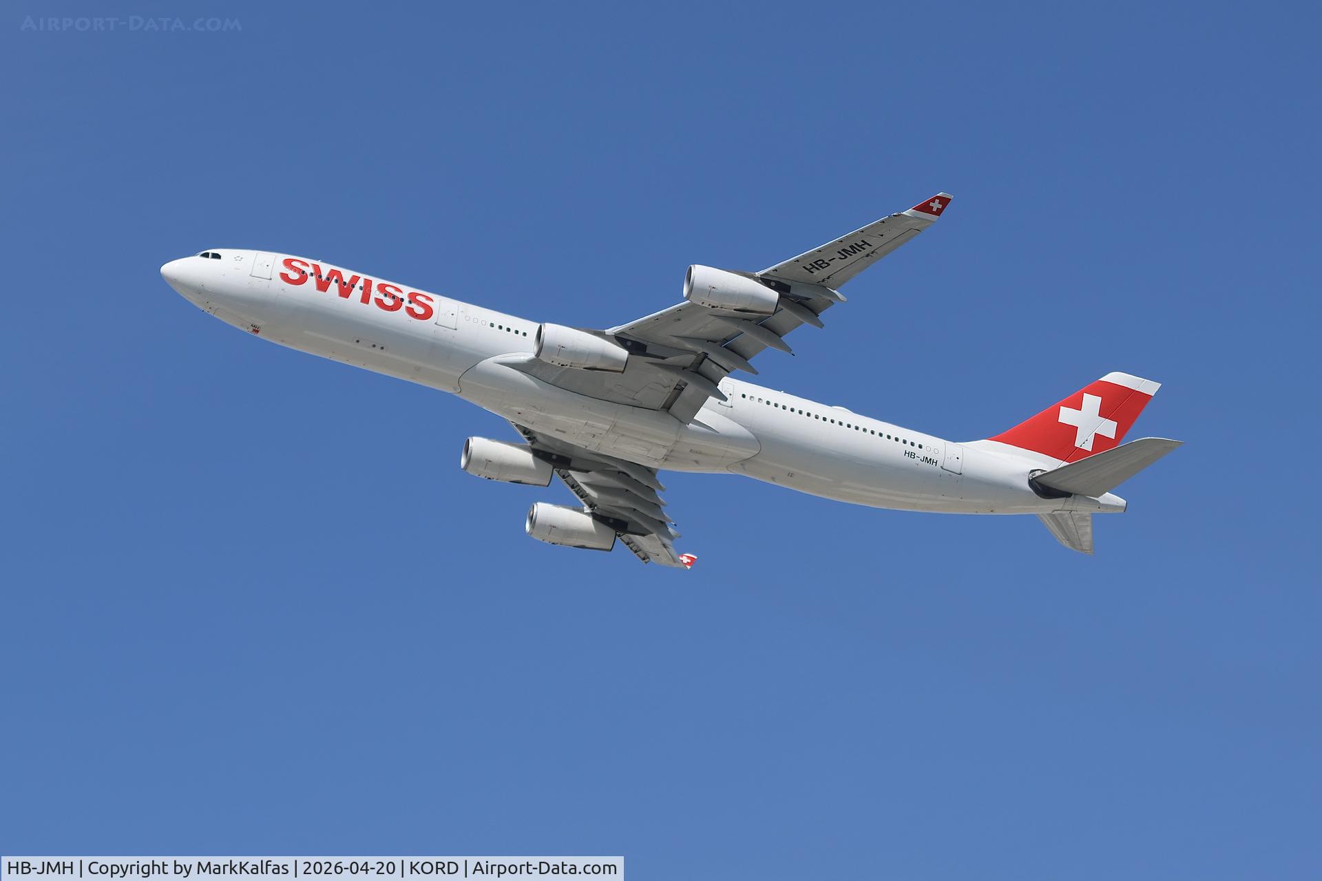 HB-JMH, 2004 Airbus A340-313, c/n 585, A343 SWISS Airbus A340-313 HB-JMH departing 26R KORD