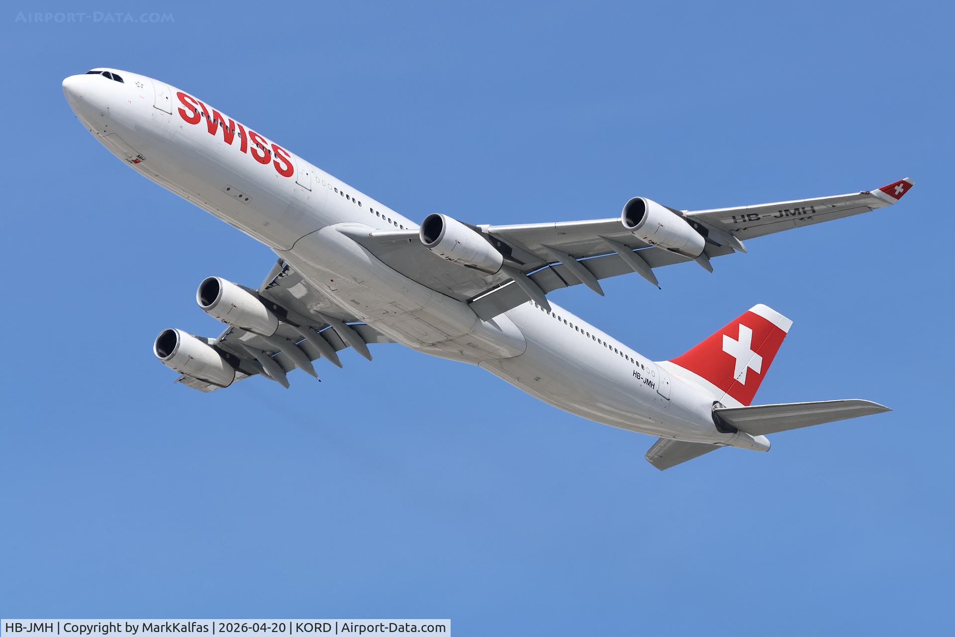 HB-JMH, 2004 Airbus A340-313, c/n 585, A343 SWISS Airbus A340-313 HB-JMH departing 26R KORD