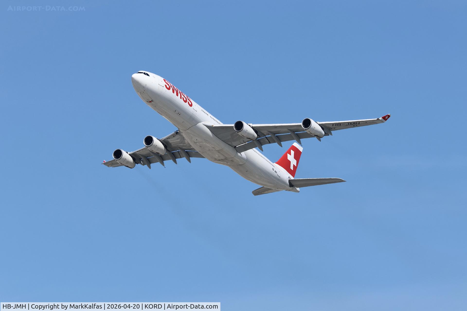 HB-JMH, 2004 Airbus A340-313, c/n 585, A343 SWISS Airbus A340-313 HB-JMH departing 26R KORD