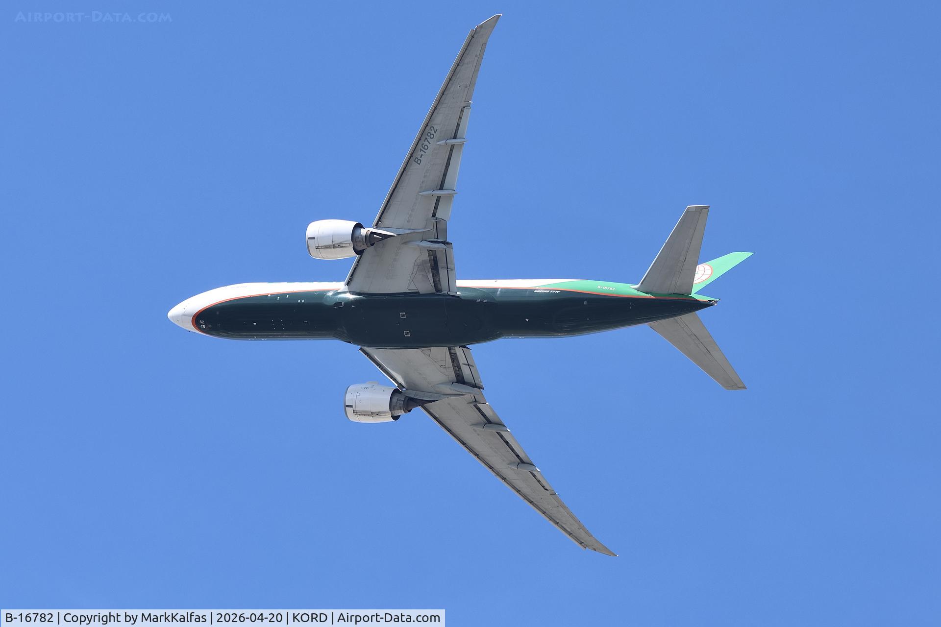 B-16782, 2018 Boeing 777-F5E, c/n 62825 l/n 1551, B77L Eva Air Cargo Boeing 777-F5E B-16782 departing 28R KORD
