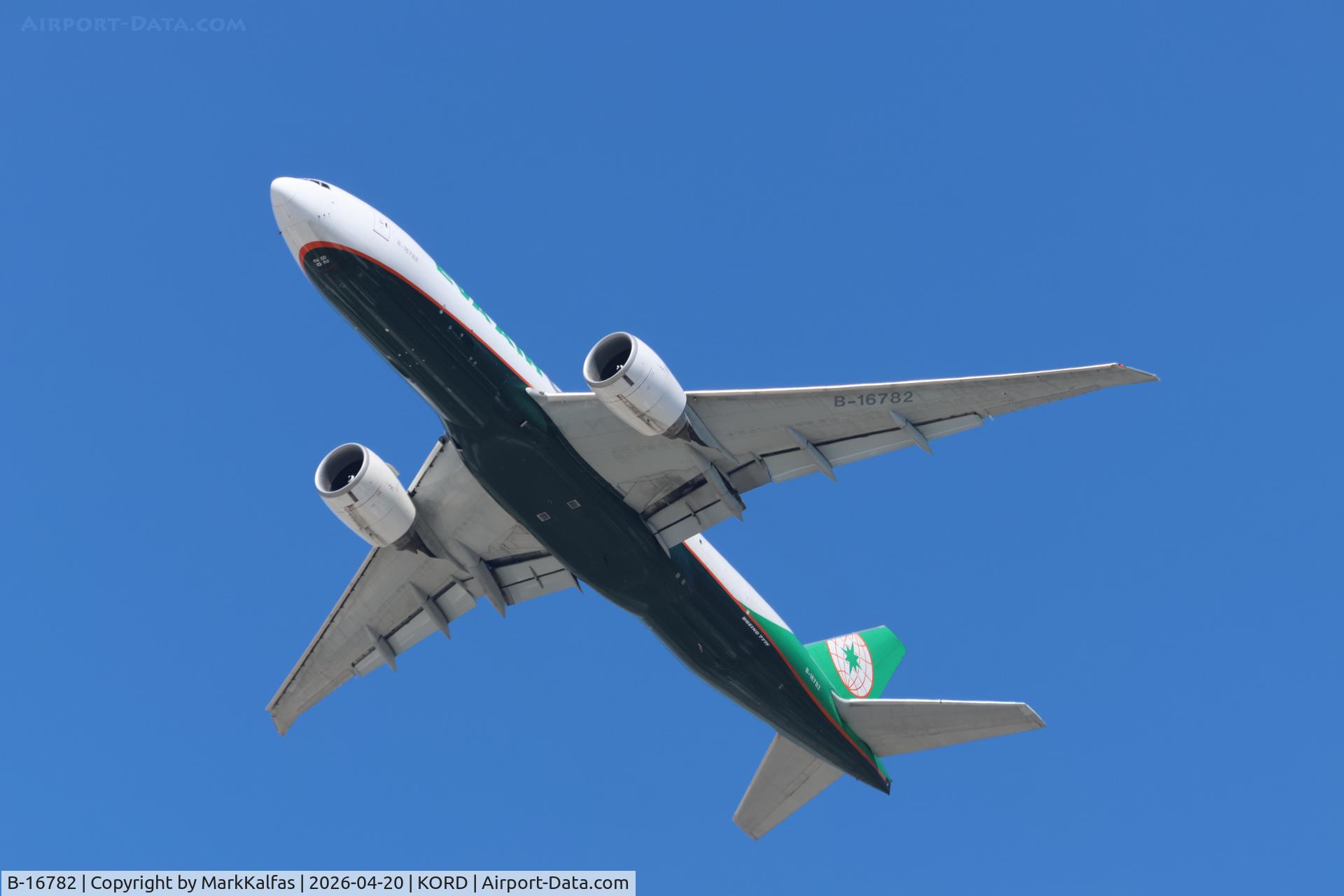 B-16782, 2018 Boeing 777-F5E, c/n 62825 l/n 1551, B77L Eva Air Cargo Boeing 777-F5E B-16782 departing 28R KORD