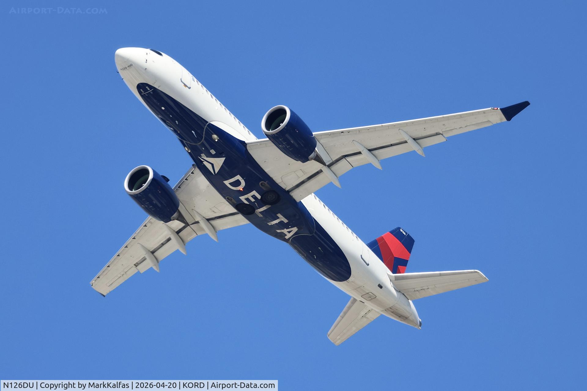 N126DU, 2019 Airbus A220-171, c/n 50045, BSC1 Delta Airbus A220-100 N126DU departing 28R KORD