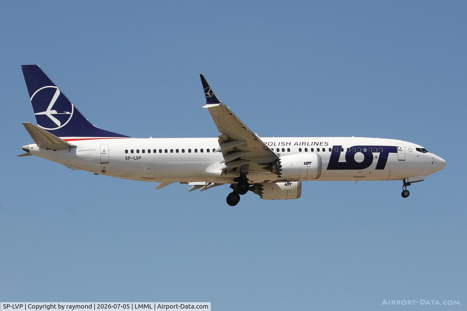 SP-LVP, 2024 Boeing 737-8 MAX, c/n 66369 l/n 8995, Boeing 737-8 MAX reg SP-LVP of LOT Polish Airlines on final approach for RW13 Malta.