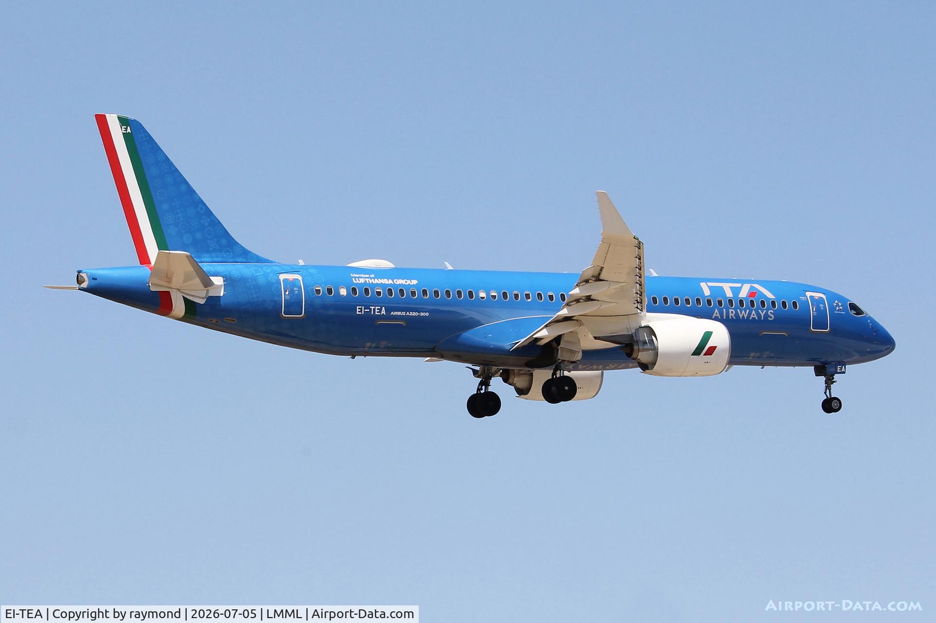 EI-TEA, Airbus  220-300, c/n 55397, Airbus 220-300 reg EI-TEA of ITA approaching RW13 landing in Malta.
