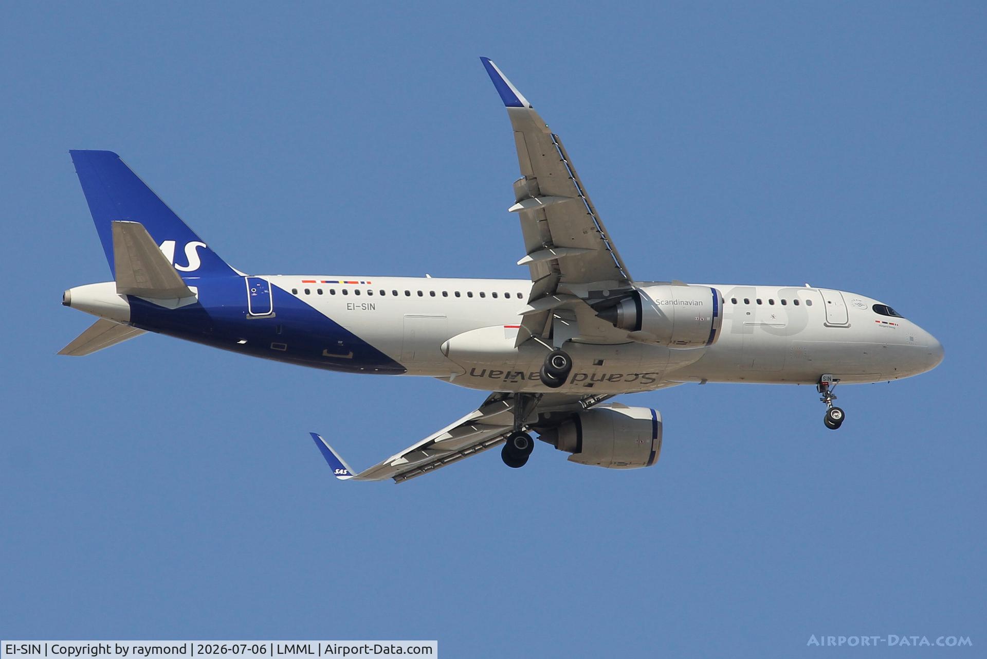 EI-SIN, 2022 Airbus A320-251N, c/n 10629, Airbus A320-251N reg EI-SIN of Scandinavian Airlines approaching RW13 landing in Malta.