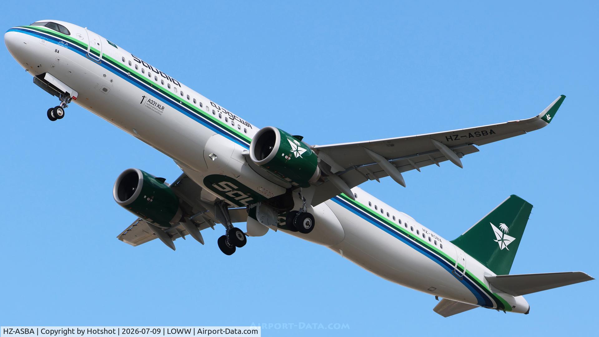 HZ-ASBA, 1995 Airbus A321-111, c/n 552, Climbing and retracting the landing gear is the first A321 Neo XLR in Arabia and Africa.