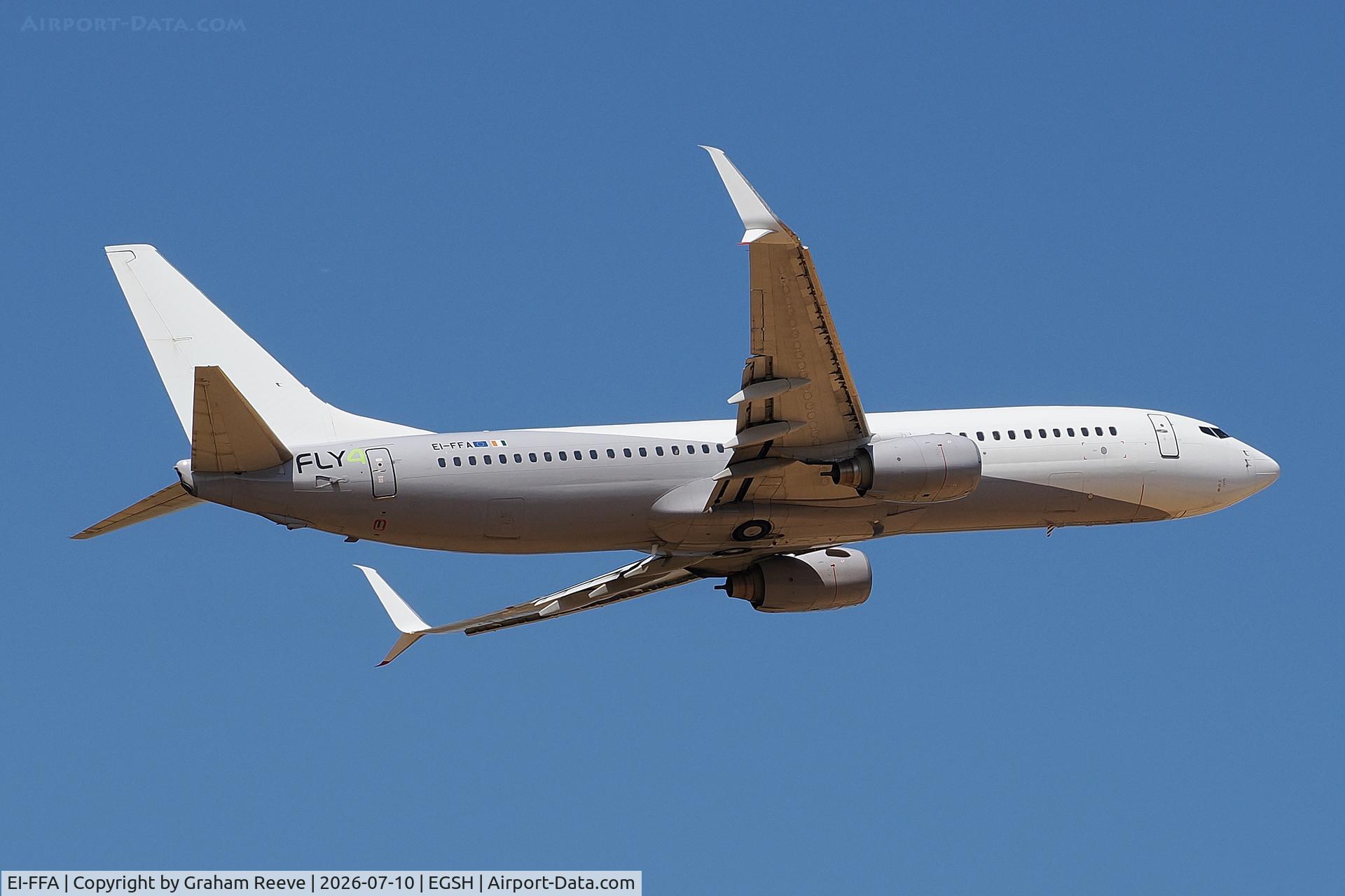 EI-FFA, 2011 Boeing 737-8K5, c/n 38097, Departing from Norwich.