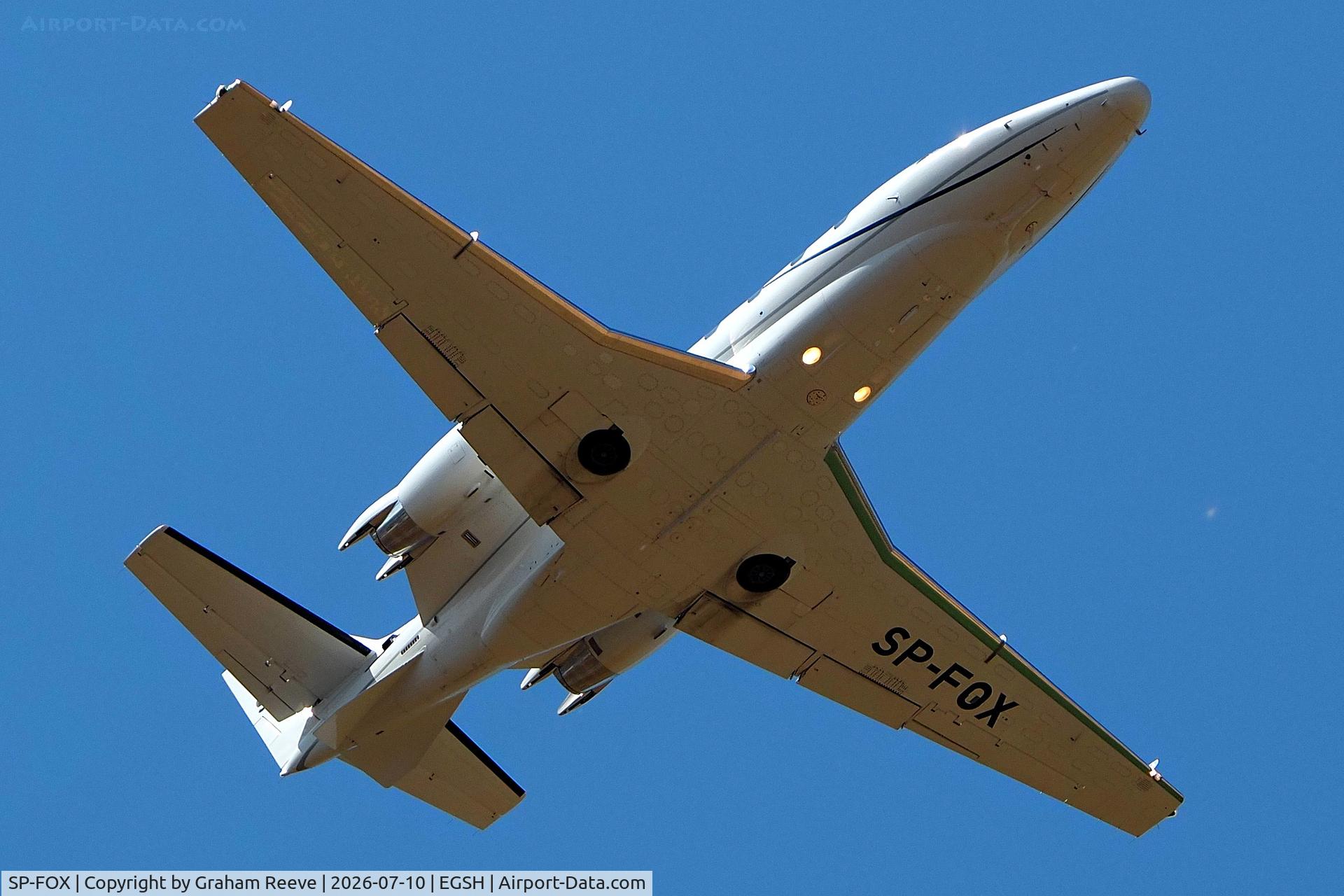 SP-FOX, 2008 Cessna 560XL Citation XLS, c/n 560-5781, Departing from Norwich.