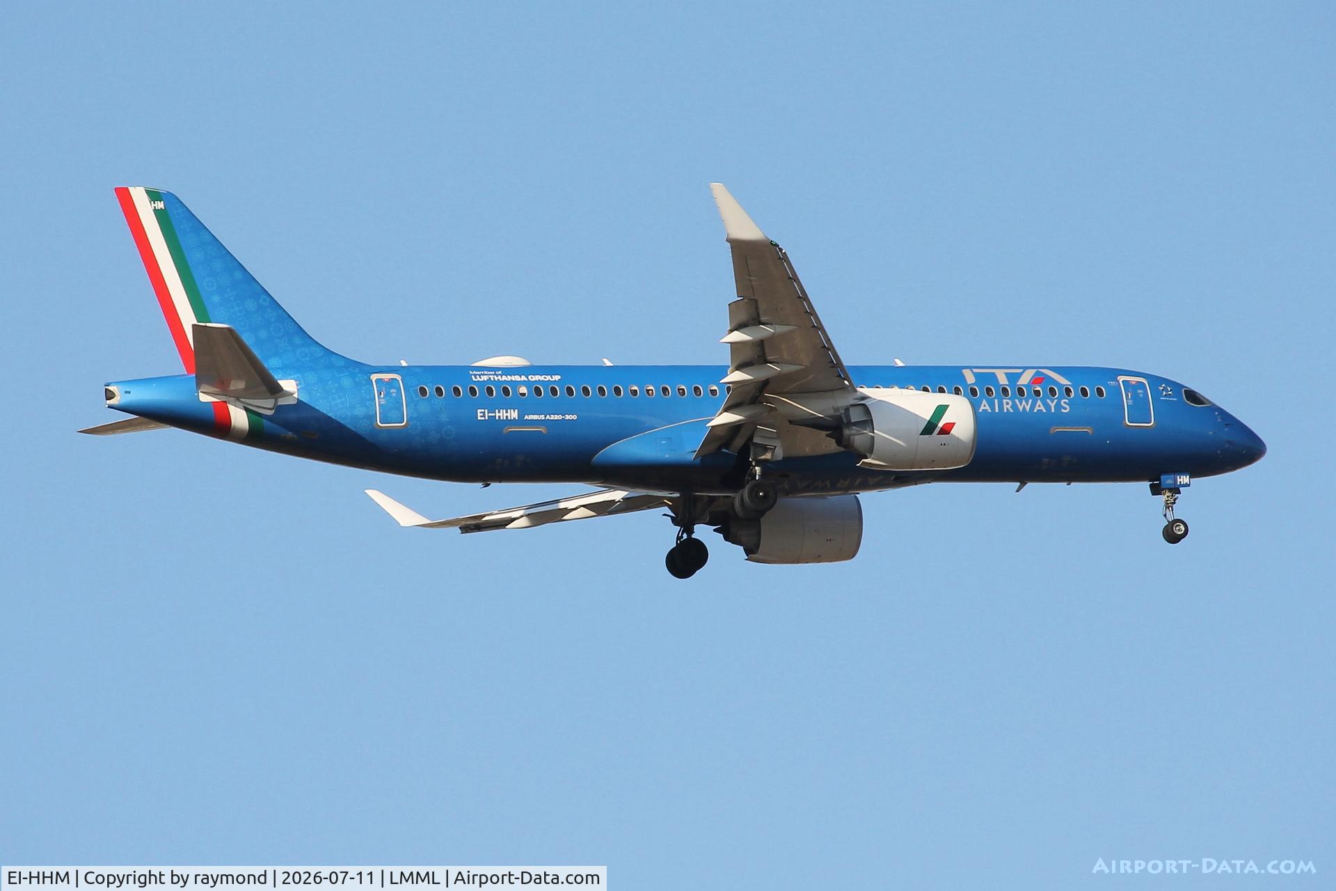 EI-HHM, 2023 Airbus A220-371, c/n 55235, Airbus A220-371 reg EI-HHM of ITA approaching RW13 landing in Malta.