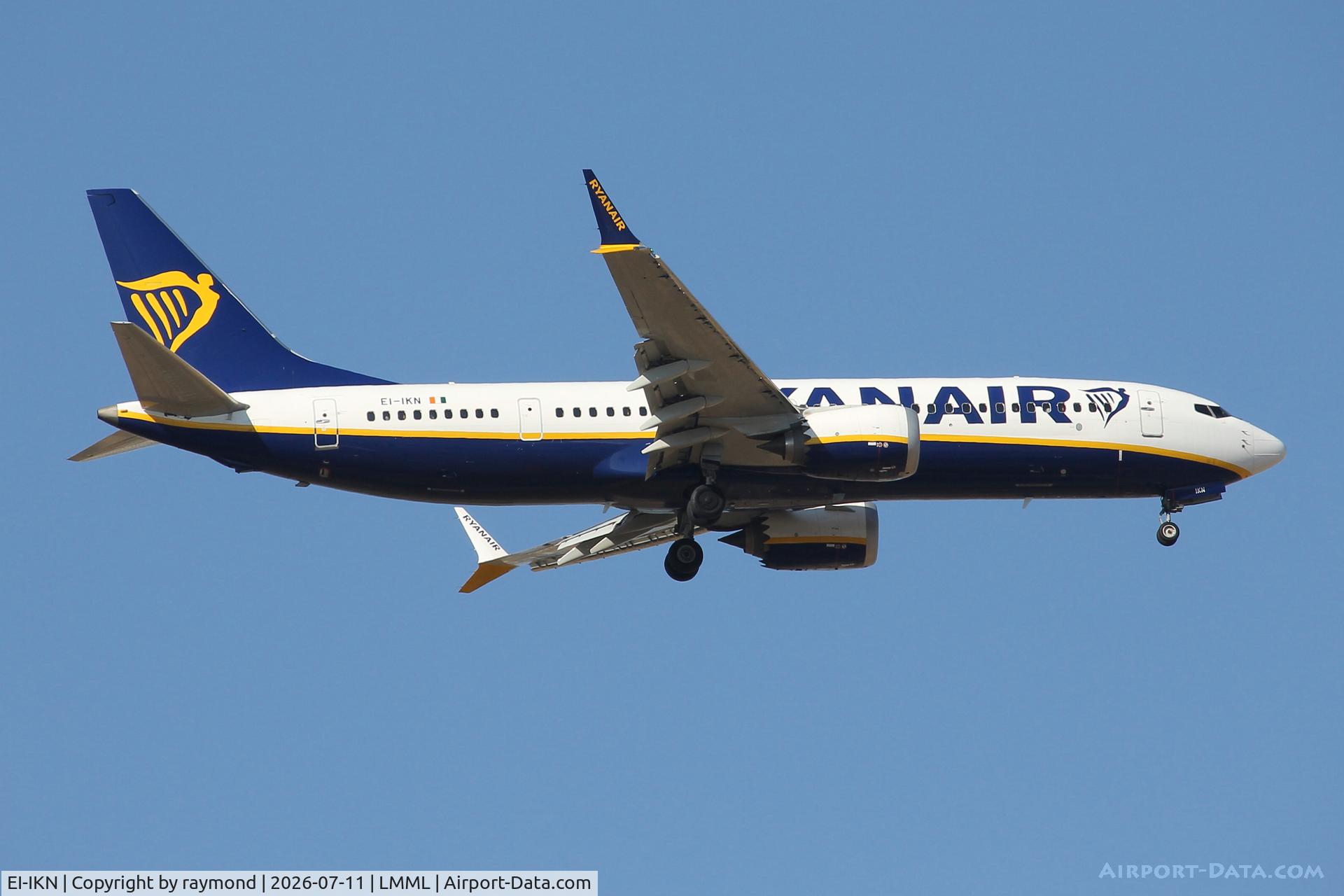 EI-IKN, 2024 Boenig 737-8 MAX, c/n 62383 l/n 9059, Ryanair Boeing 737-8 MAX reg EI-IKN on approach to land on RW13 Malta.