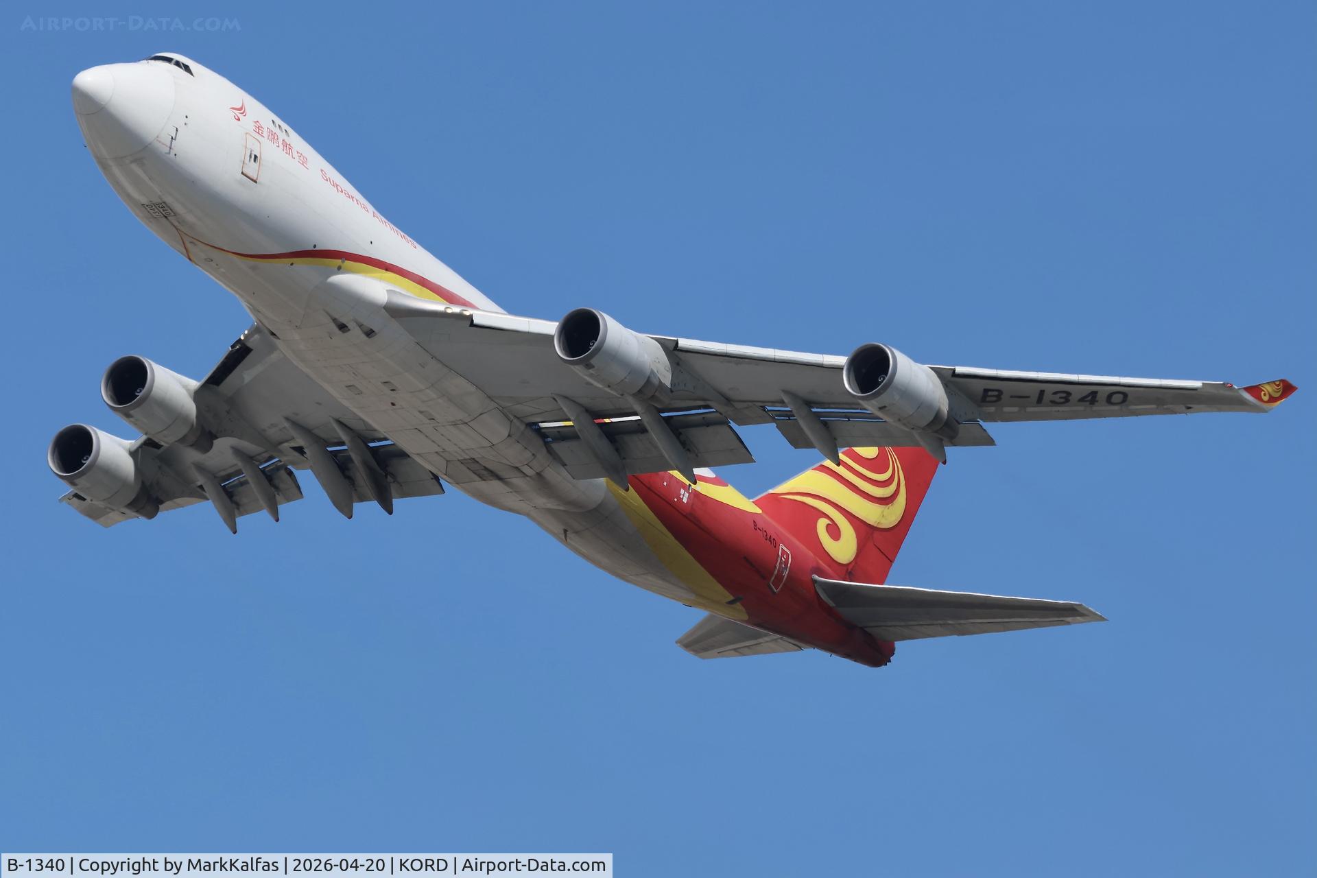 B-1340, 2007 Boeing 747-4HAERF, c/n 35235, B744 Suparna Airlines Boeing 747-4HAERF B-1340 departing 28L KORD