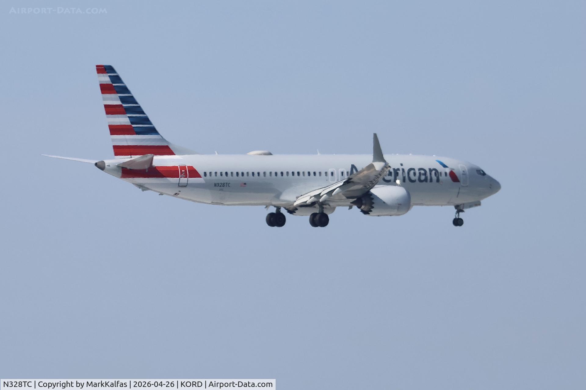 N328TC, 2023 Boeing 737 MAX 8, c/n 68115 l/n 8585, B38M American Boeing 737 MAX 8 N328TC arriving 28C KORD