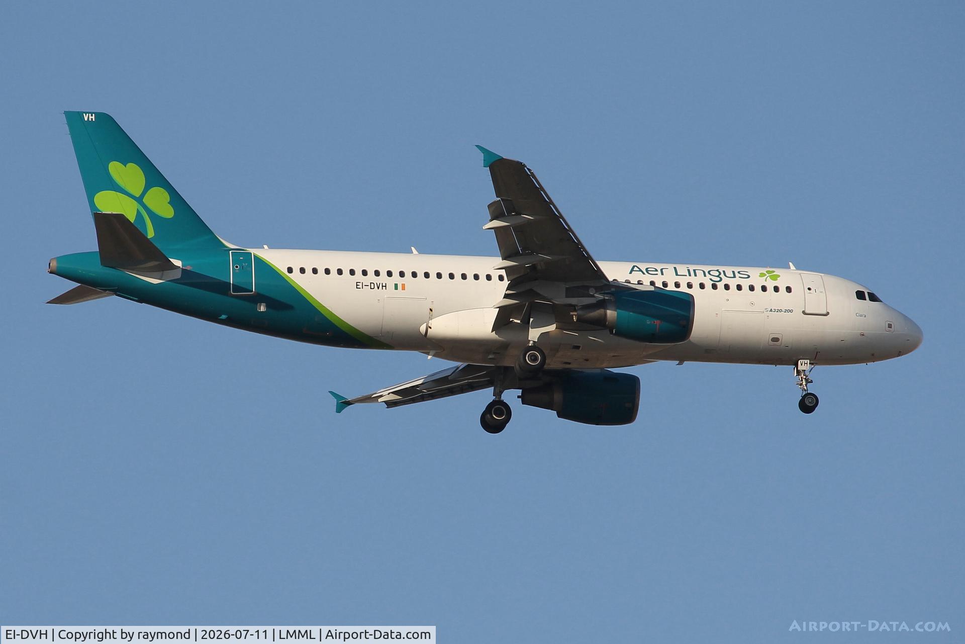 EI-DVH, 2007 Airbus A320-214, c/n 3345, Airbus A320-214 reg EI-DVH of Aer Lingus on final approach for RW13 at MLA.