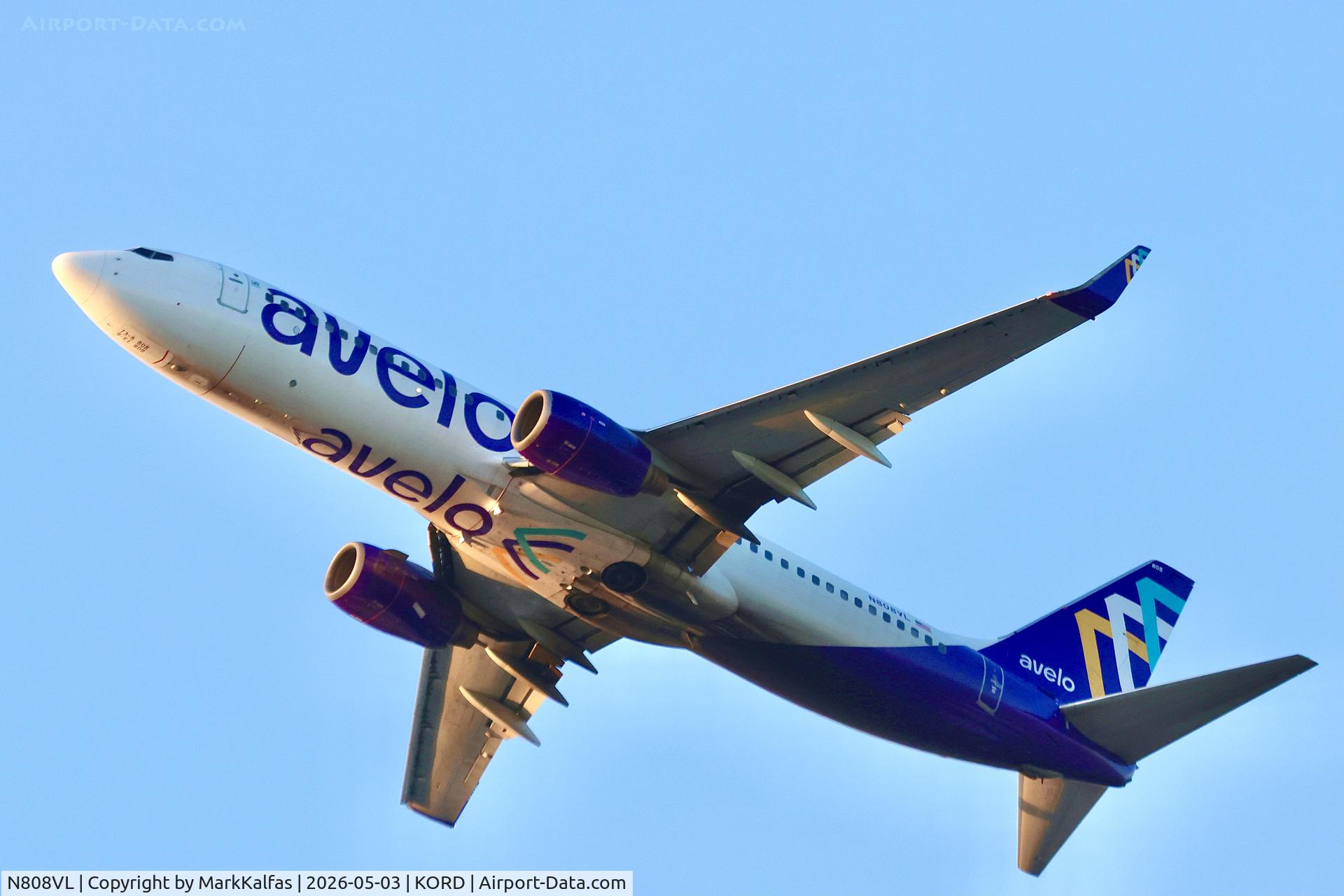 N808VL, 2010 Boeing 737-8EH, c/n 37597, B738 AVELO Boeing 737-8EH N808VL departing 28C KORD