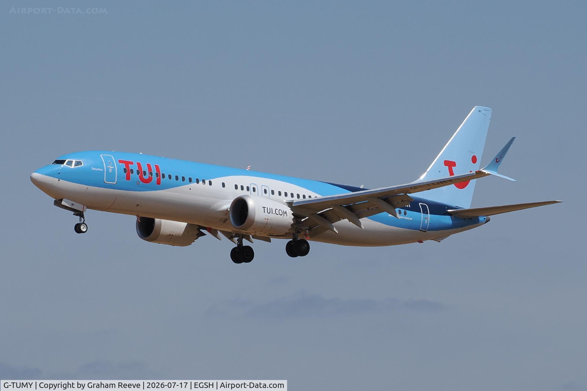 G-TUMY, 2024 Boeing 737-8 MAX, c/n 44619 l/n 8941, Landing at Norwich.