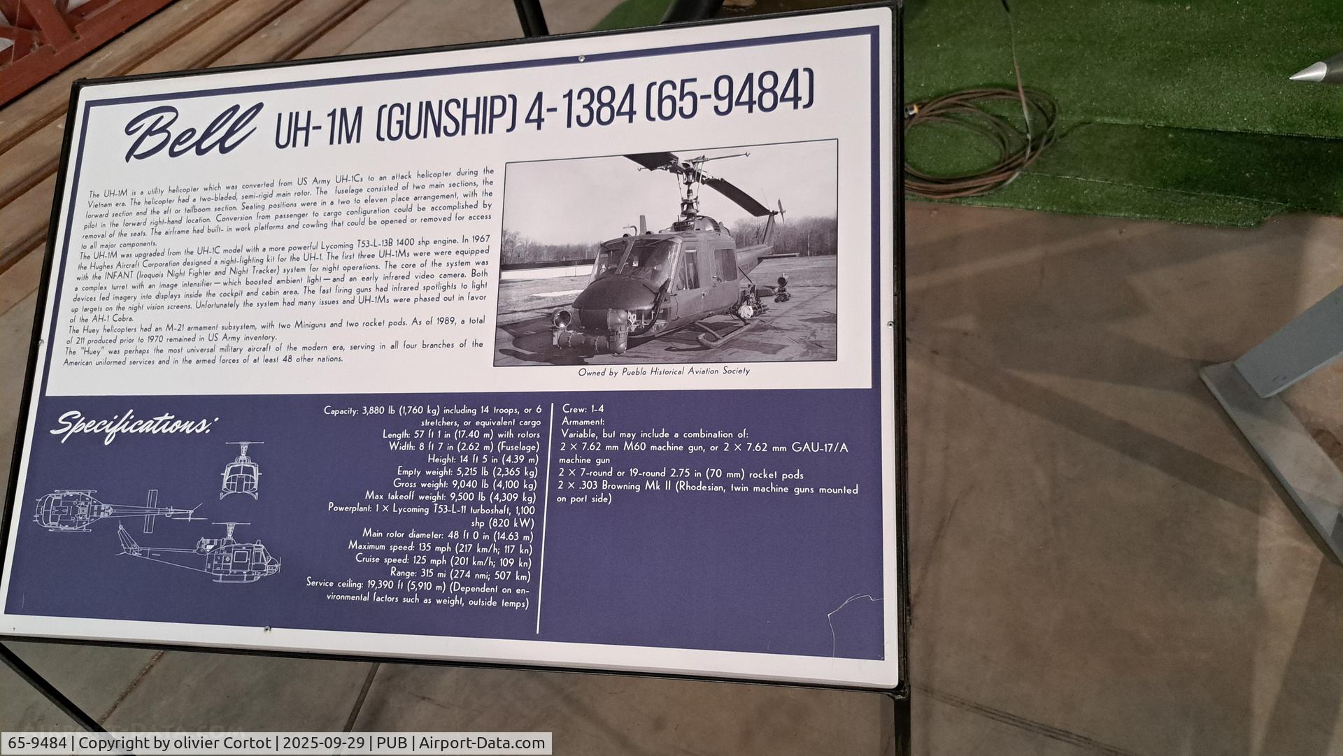 65-9484, 1965 Bell UH-1M Iroquois, c/n 1384, data plate