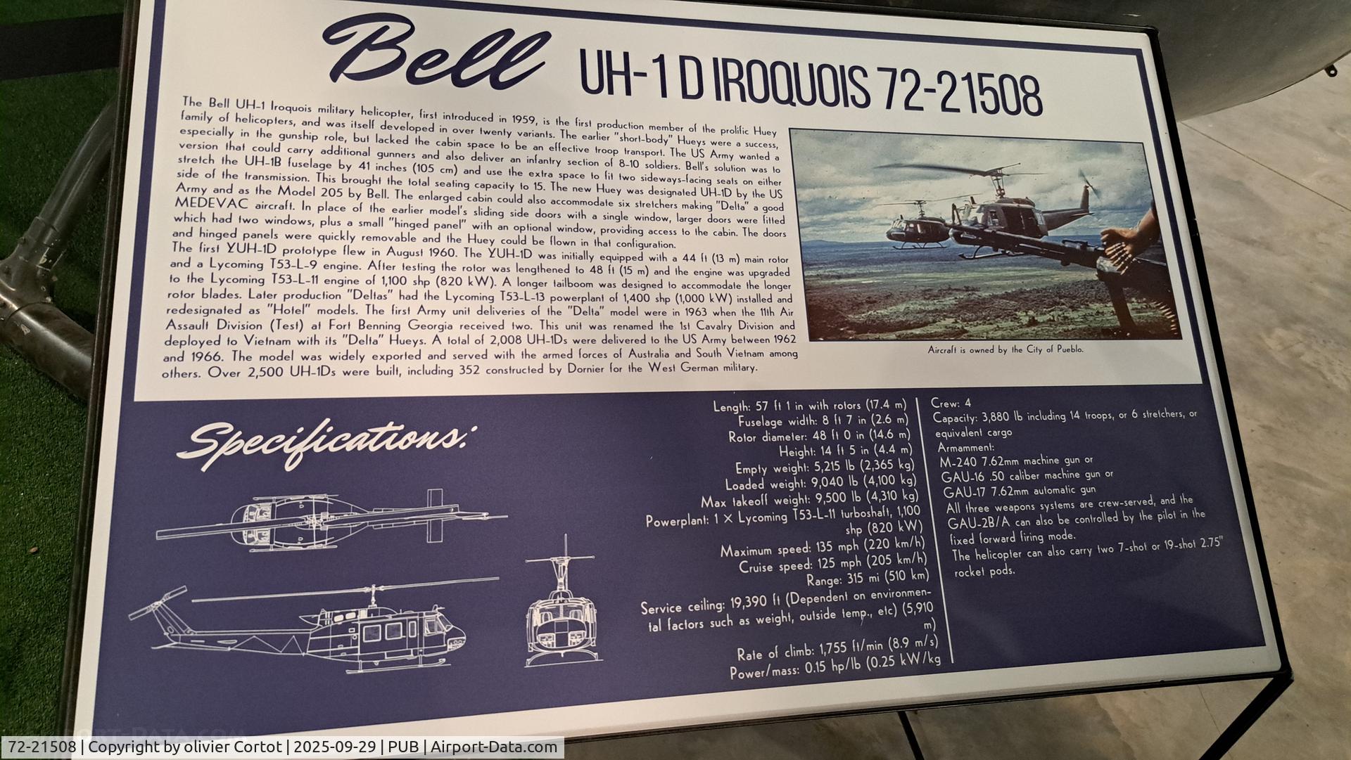 72-21508, 1972 Bell UH-1H Iroquois, c/n 13207, Pueblo aviation museum