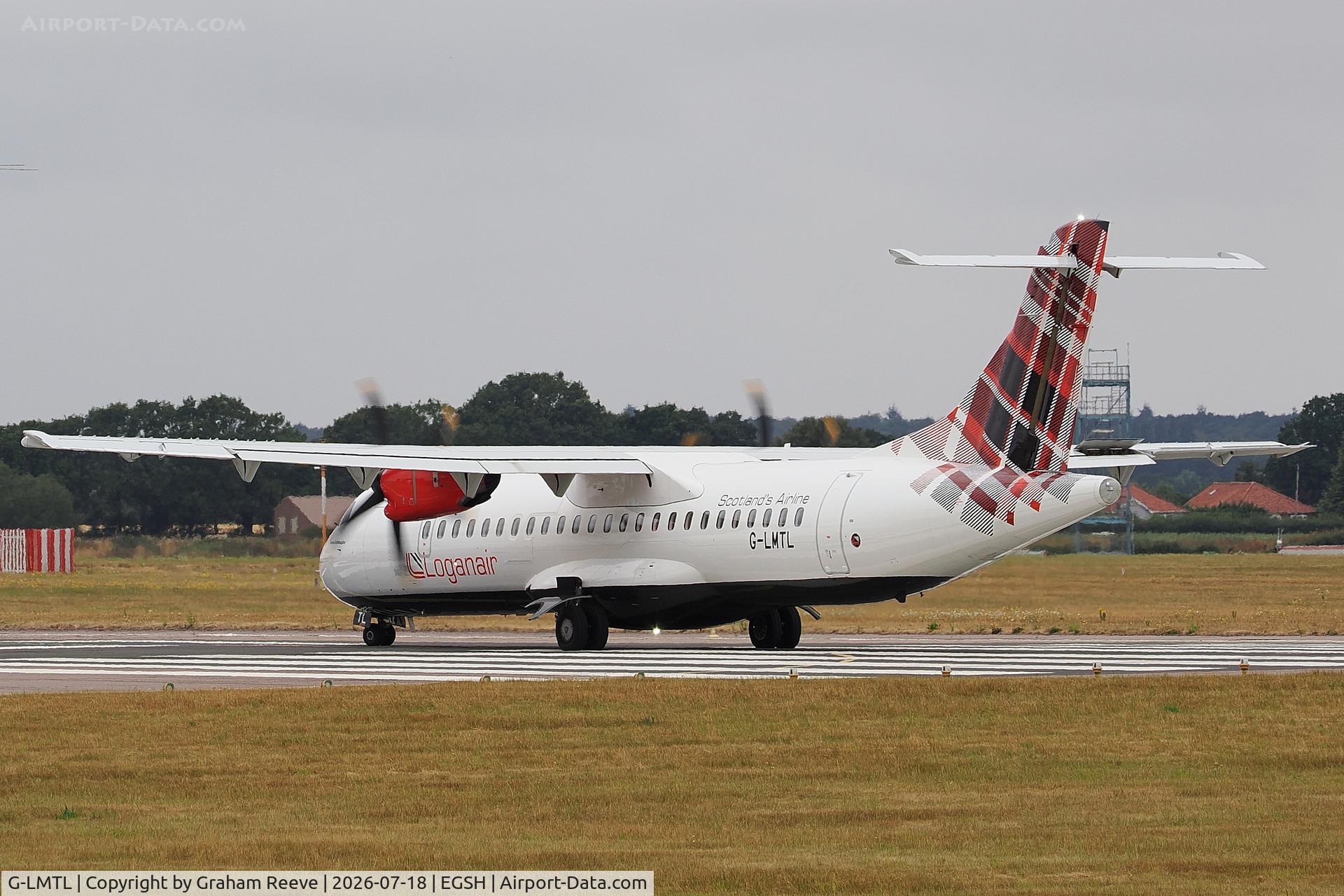 G-LMTL, 2019 ATR ATR 72-212 A, c/n 1555, Departing from Norwich.