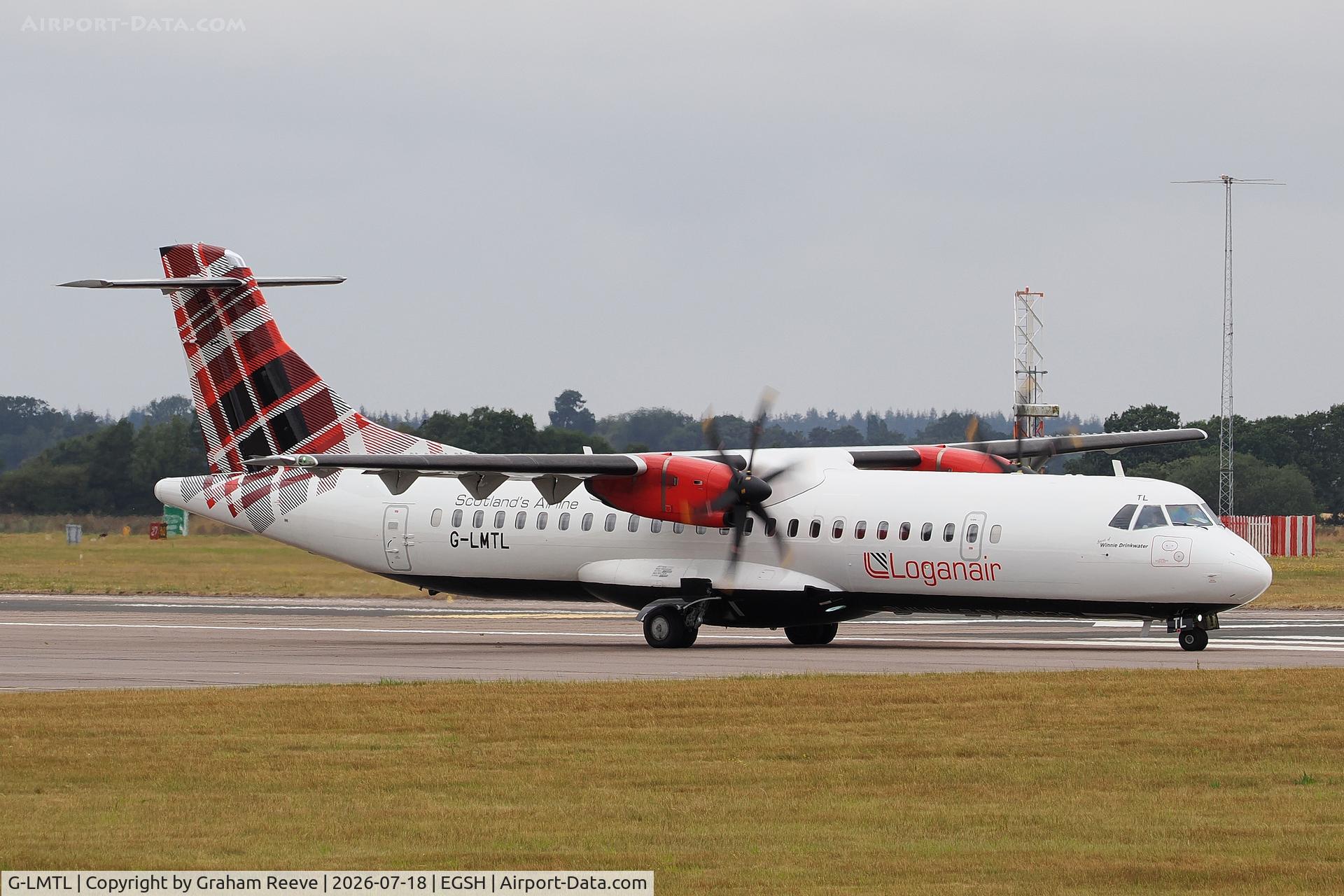 G-LMTL, 2019 ATR ATR 72-212 A, c/n 1555, Departing from Norwich.