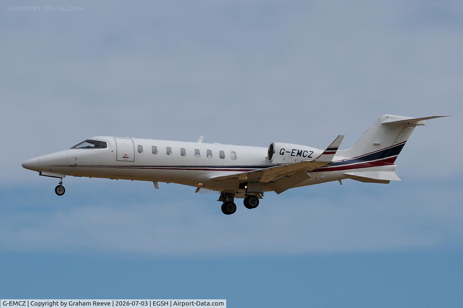 G-EMCZ, 2012 Learjet Inc Learjet 45, c/n 45-454, Landing at Norwich.
