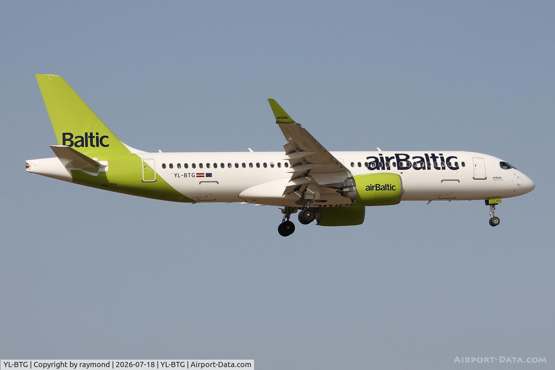 Aircraft YL-BTG, Airbus A220-300, c/n 55460, Airbus A220-300 reg YL-BTG of Air Baltic landing in Malta RW31., at YL-BTG, photo by raymond