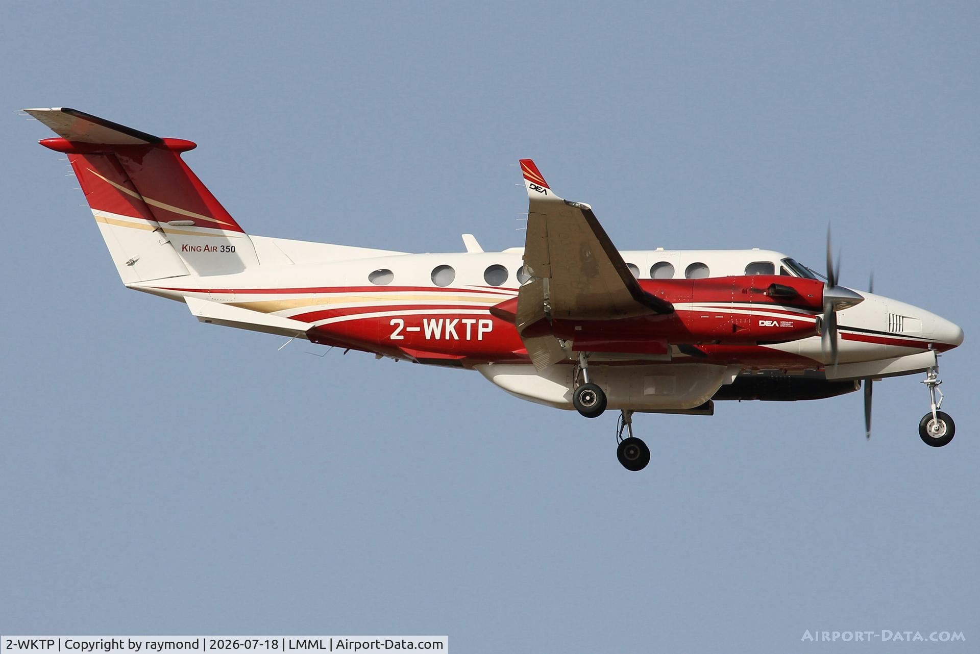 Aircraft 2-WKTP, 1998 Raytheon Aircraft Company B300, c/n FL-203, Raytheon Aircraft Company B350 reg 2-WKTP of DEA Aviation on final approach for RW31 Malta, returning home after a FRONTEX mission over the Mediterranean Sea., at LMML, photo by raymond