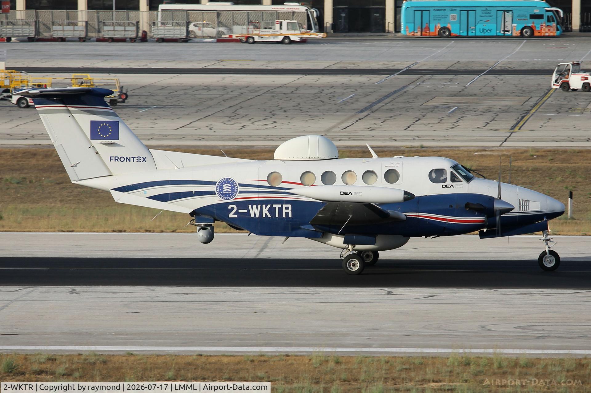 2-WKTR, 1980 Beech 200T Super King Air, c/n BT-13, Beech 200T Super King Air reg 2-WKTR of DEA Aviation on the main runway in Malta, after returning from a FRONTEX mission.