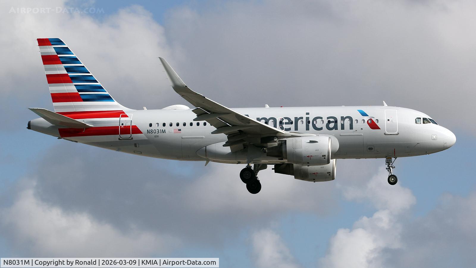 N8031M, 2015 Airbus A319-115, c/n 6595, at mia