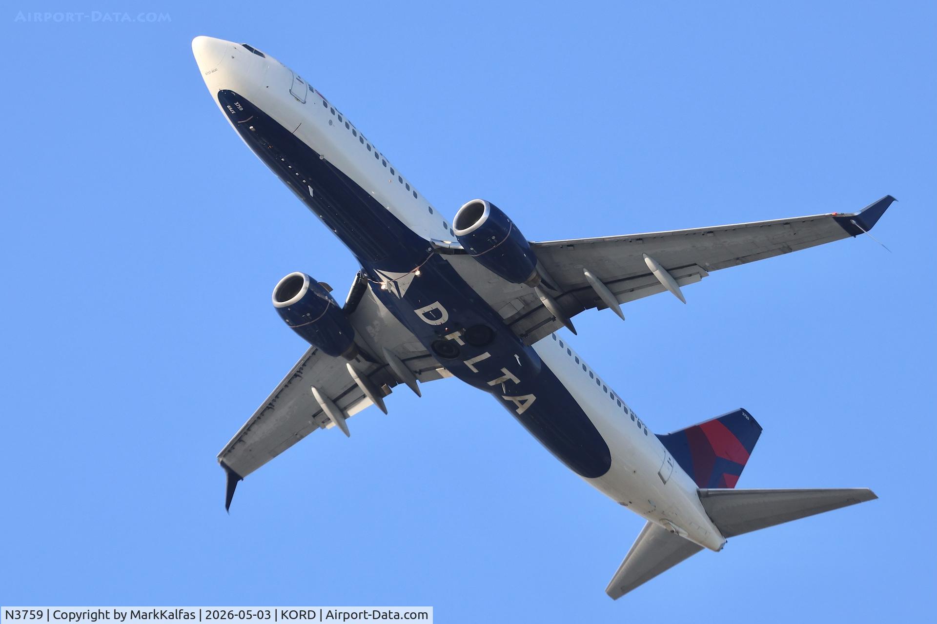 N3759, 2001 Boeing 737-832, c/n 30815, B738 Delta Boeing 737-832 N3759 departing 28R KORD