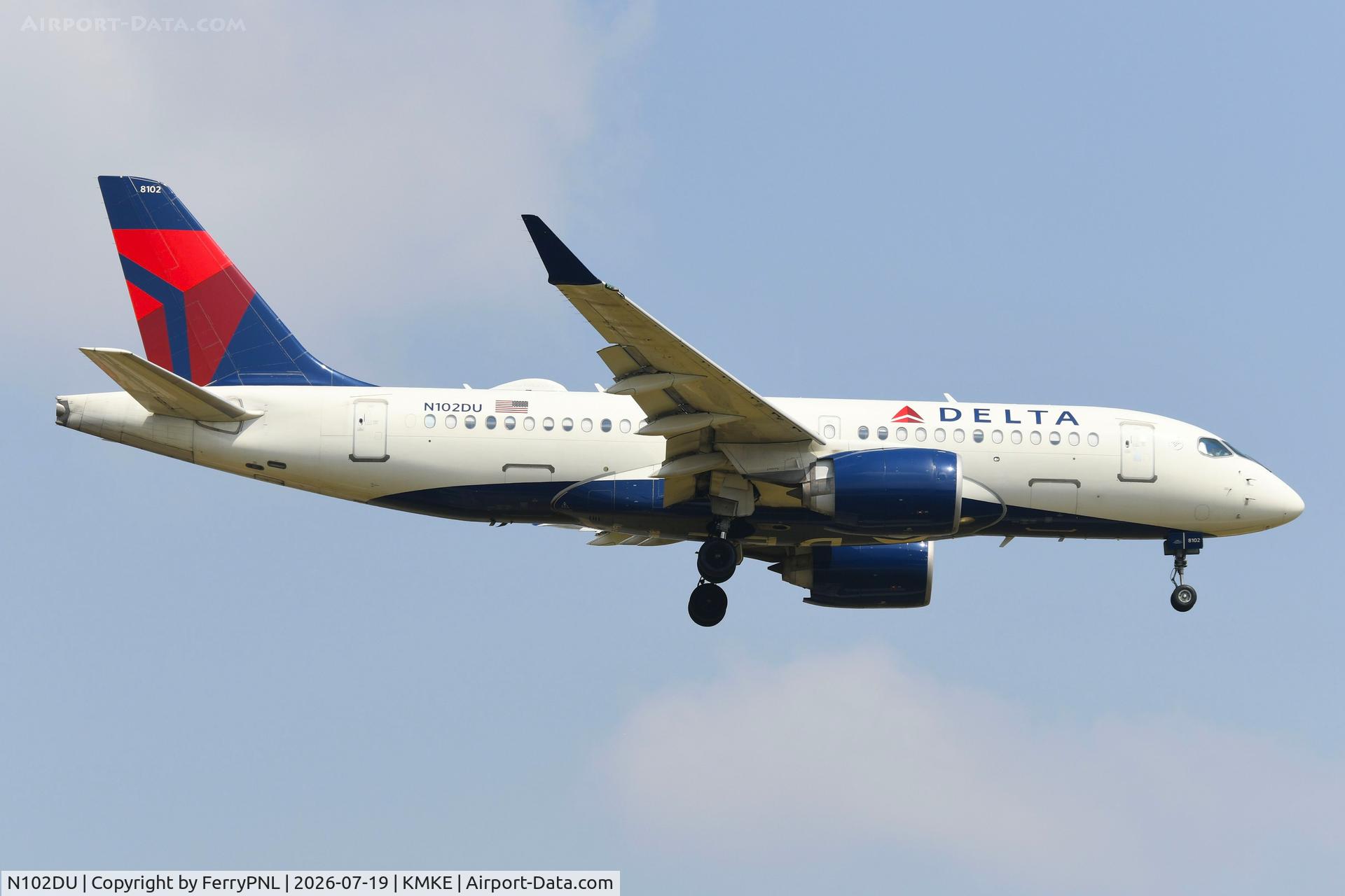Aircraft N102DU, 2018 Airbus A220-100, c/n 50021, Delta A223 landing in MKE, at KMKE, photo by FerryPNL