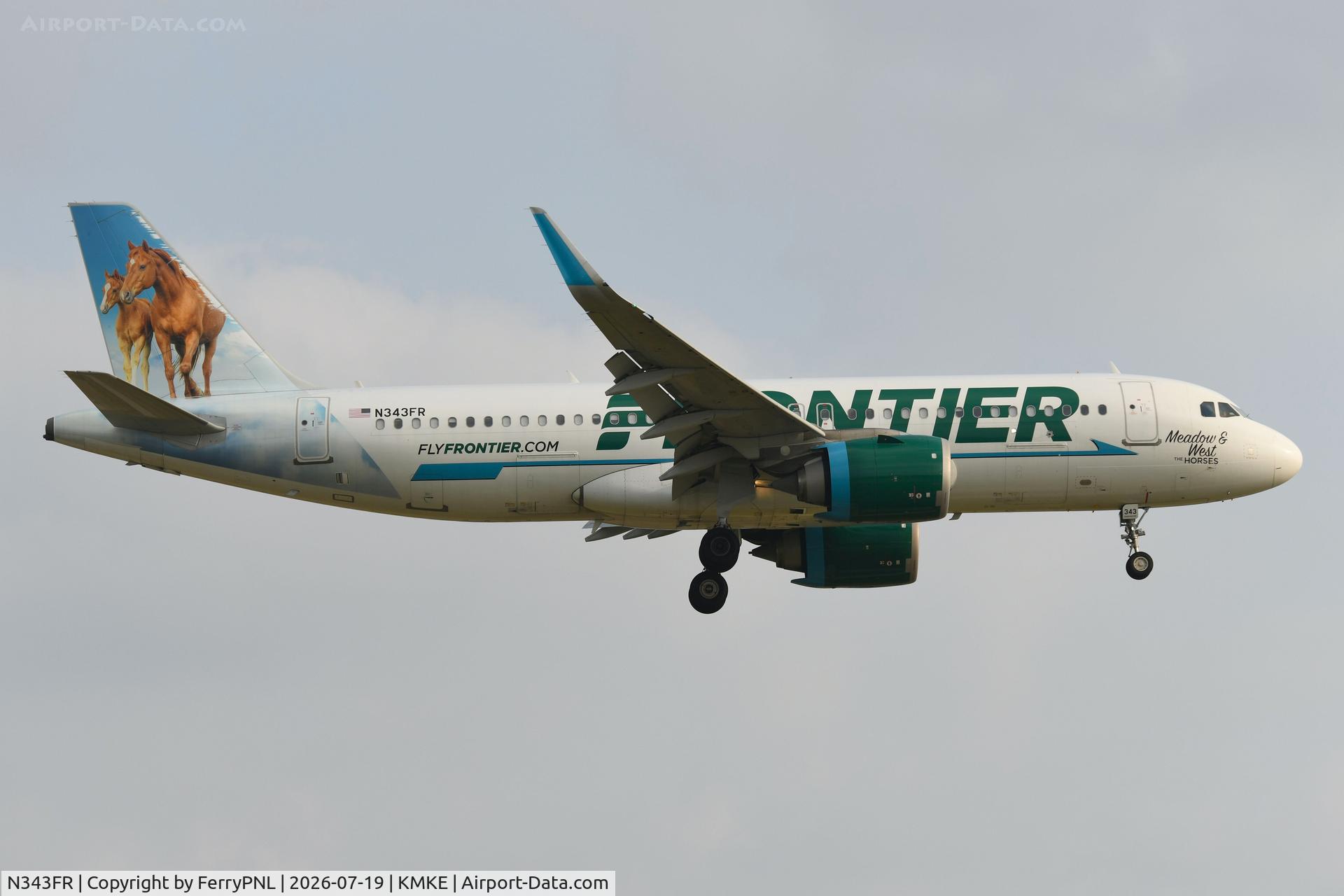 Aircraft N343FR, 2018 Airbus A320-251N, c/n 8580, The Frontier horses landing, at KMKE, photo by FerryPNL