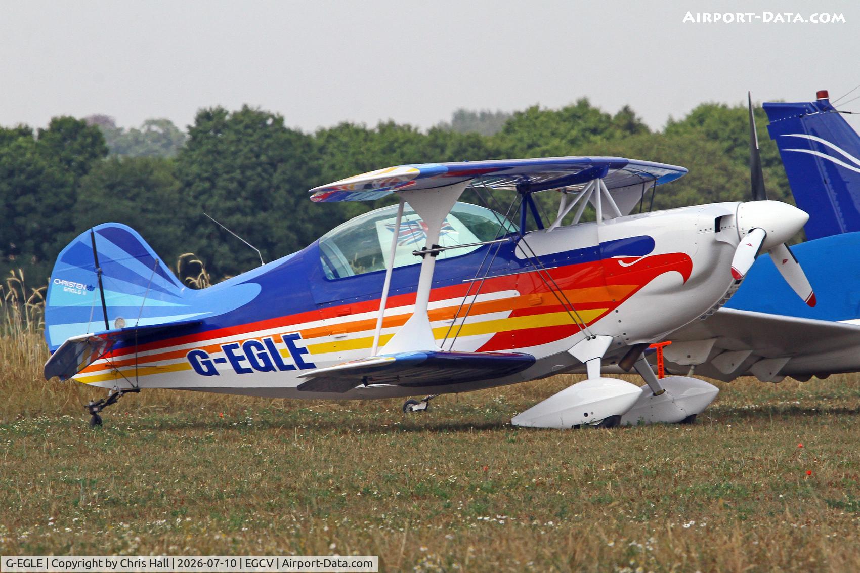 Aircraft G-EGLE, 1980 Christen Eagle II, c/n F0053, Sleapkosh 26, day 1, 10/07/26, at EGCV, photo by Chris Hall