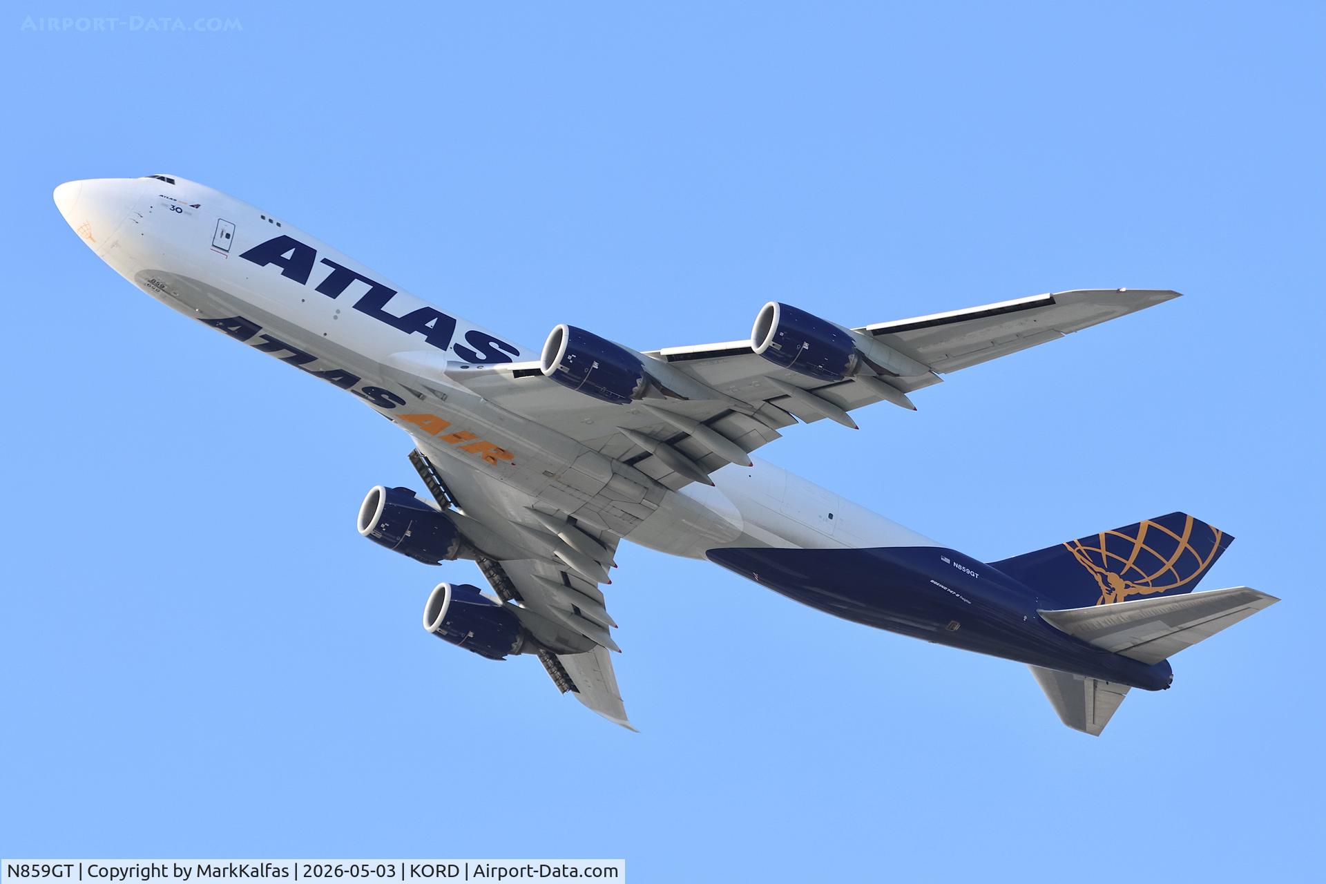 N859GT, 2015 Boeing 747-87UF, c/n 62441 l/n 1526, B748 Atlas Air Boeing 747-87UF N859GT departing 28R KORD