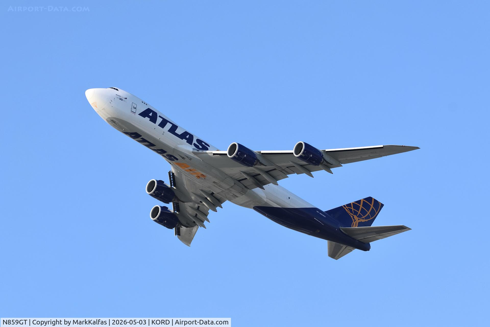 N859GT, 2015 Boeing 747-87UF, c/n 62441 l/n 1526, B748 Atlas Air Boeing 747-87UF N859GT departing 28R KORD