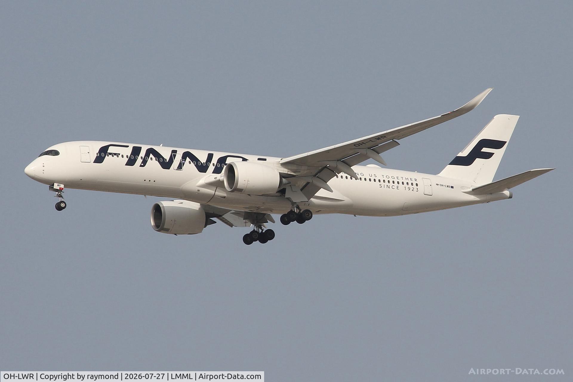 Aircraft OH-LWR, 2020 Airbus A350-941, c/n 410, Airbus A350-941 reg OH-LWR of Finnair on final approach for RW13 MLA., at LMML, photo by raymond