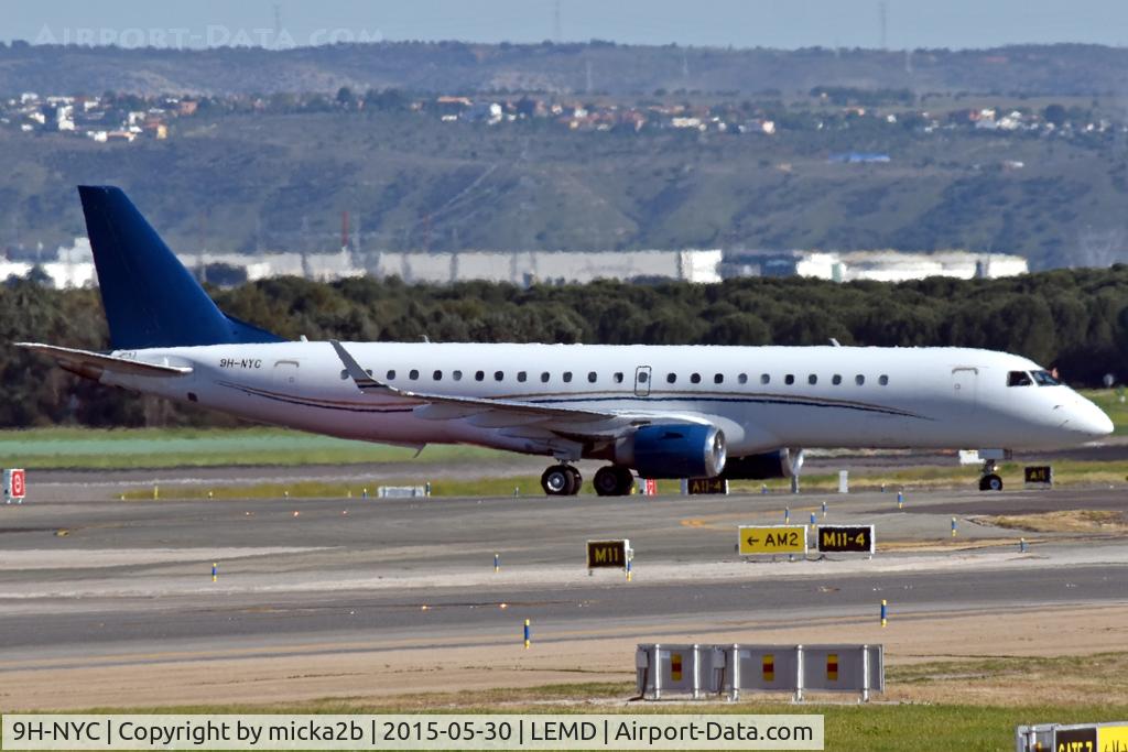 Aircraft 9H-NYC, 2010 Embraer ERJ-190-100ECJ Lineage 1000, c/n 19000243, Taxiing, at LEMD, photo by micka2b