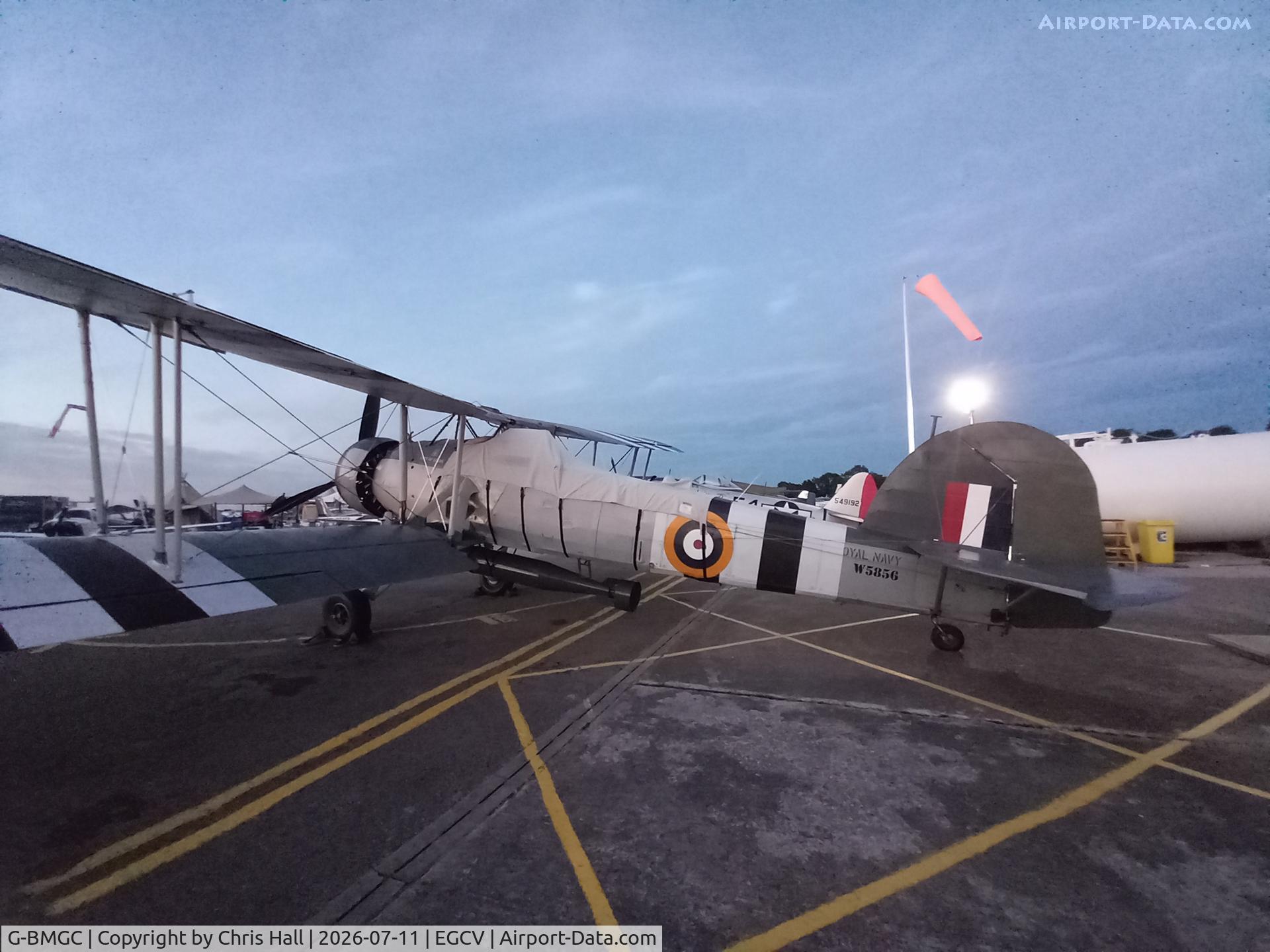 Aircraft G-BMGC, 1941 Fairey Swordfish 1, c/n B3593, Sleapkosh 26, day 2, 11/07/26, at EGCV, photo by Chris Hall