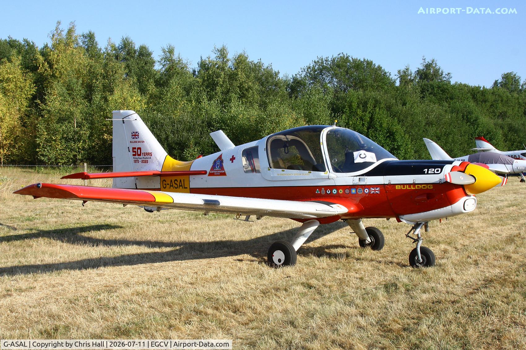 Aircraft G-ASAL, 1973 Scottish Aviation Bulldog Series 120 Model 124, c/n BH120/239, Sleapkosh 26, day 2, 11/07/26, at EGCV, photo by Chris Hall