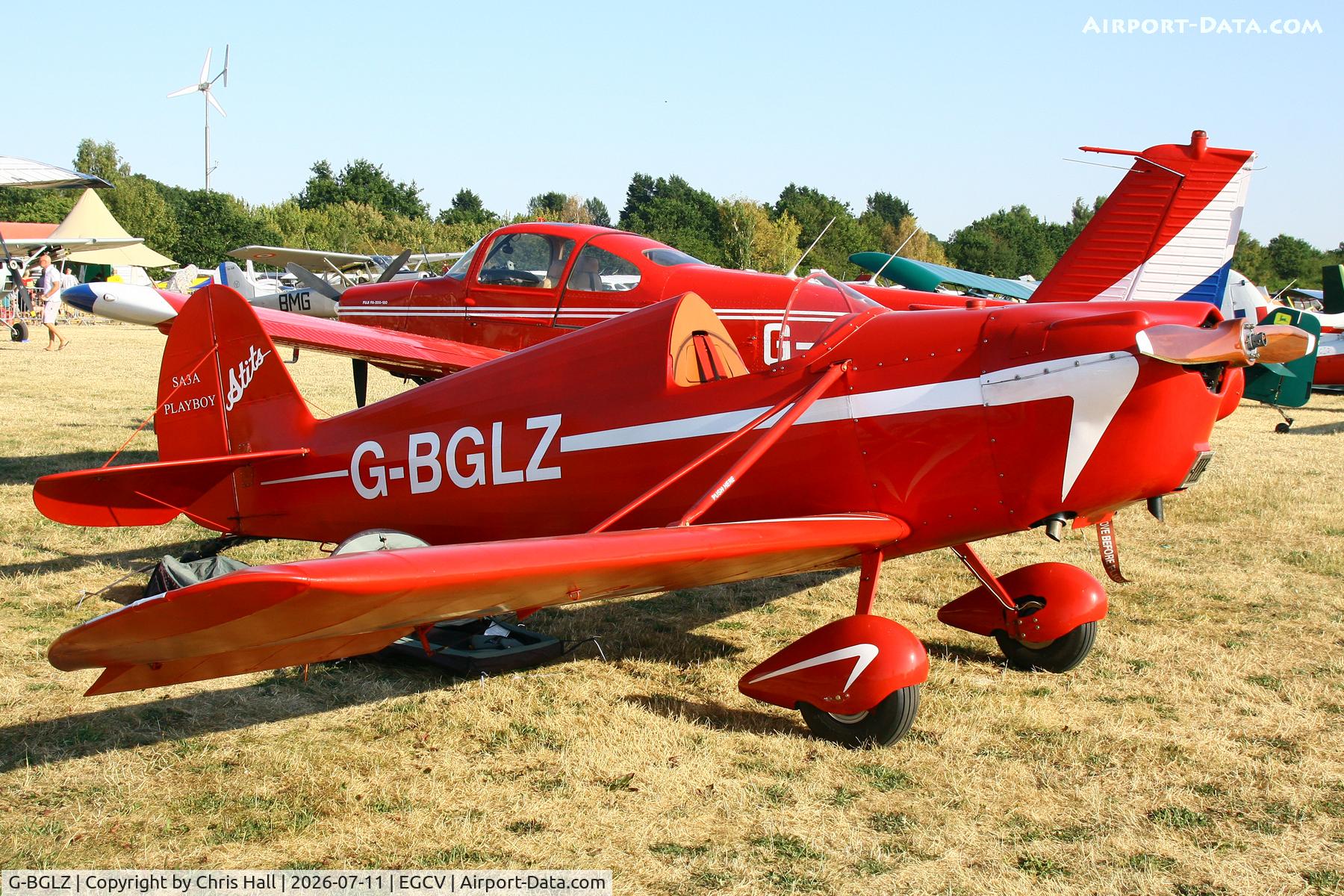 Aircraft G-BGLZ, 1973 Stits SA-3A Playboy, c/n 71-100, Sleapkosh 26, day 2, 11/07/26, at EGCV, photo by Chris Hall