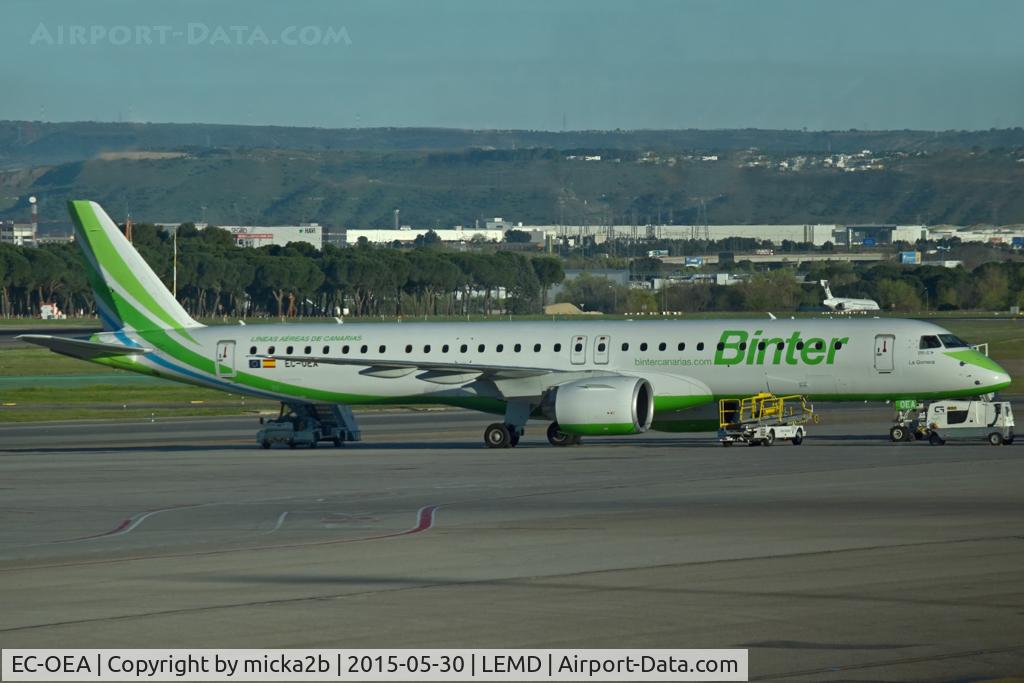Aircraft EC-OEA, 2023 Embraer E195-E2 (ERJ 190-400 STD), c/n 19020115, Parked, at LEMD, photo by micka2b