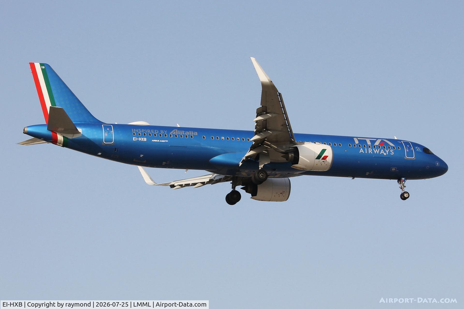 EI-HXB, 2023 Airbus A321-271NX, c/n 11657, Airbus A321-271NX reg EI-HXB of ITA approaching RW13 Malta.